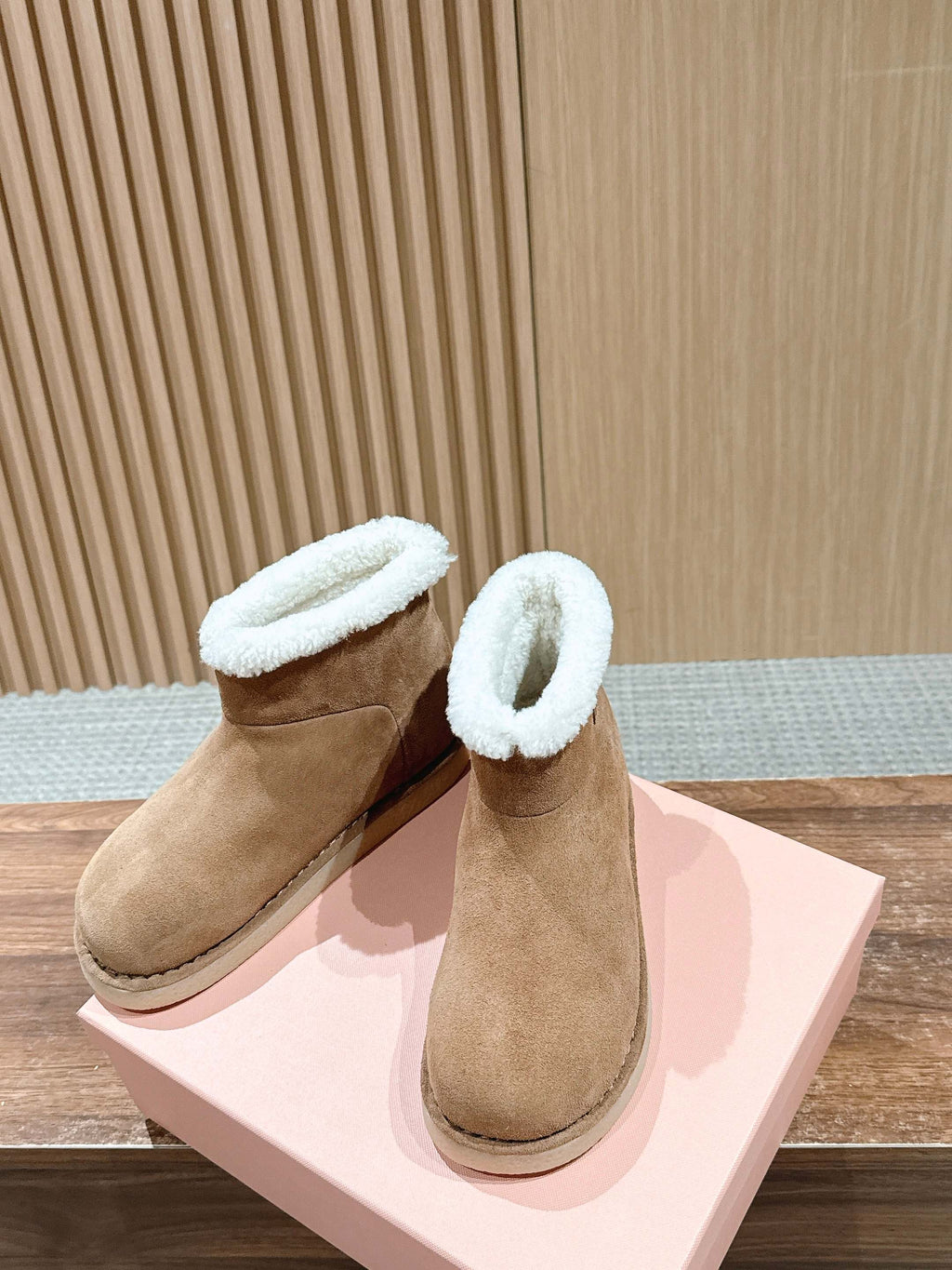 Miumiu 25 Boot Light Brown Mix White Suede Wool 553709