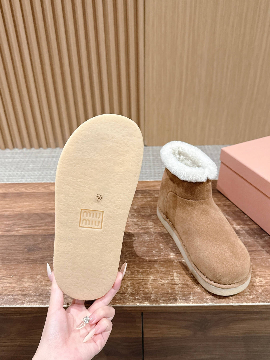 Miumiu 25 Boot Light Brown Mix White Suede Wool 553709