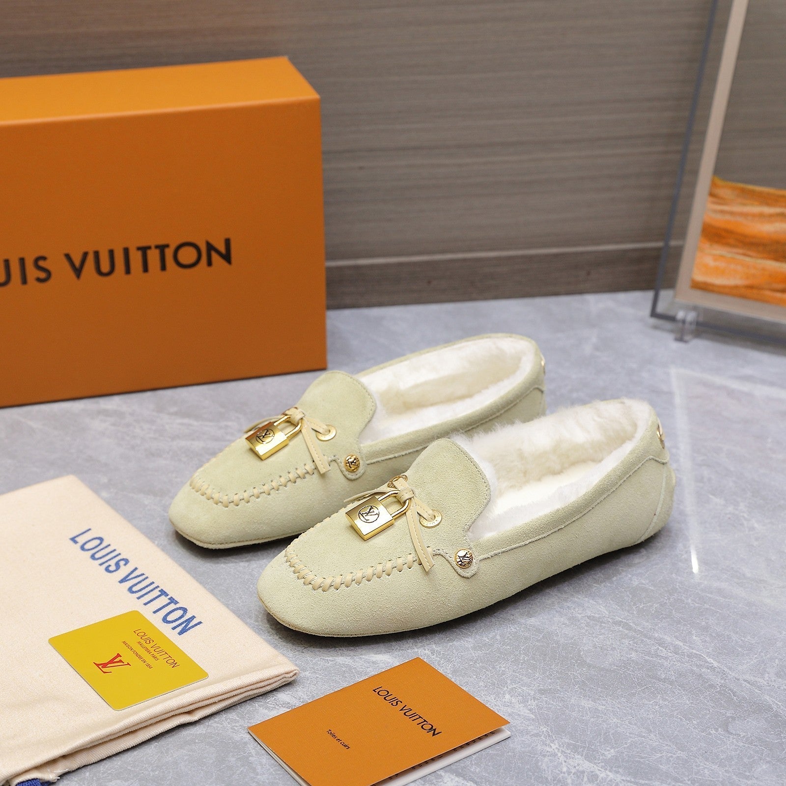 LV Flore Car Shoe Light Sand Suede Wool 547248