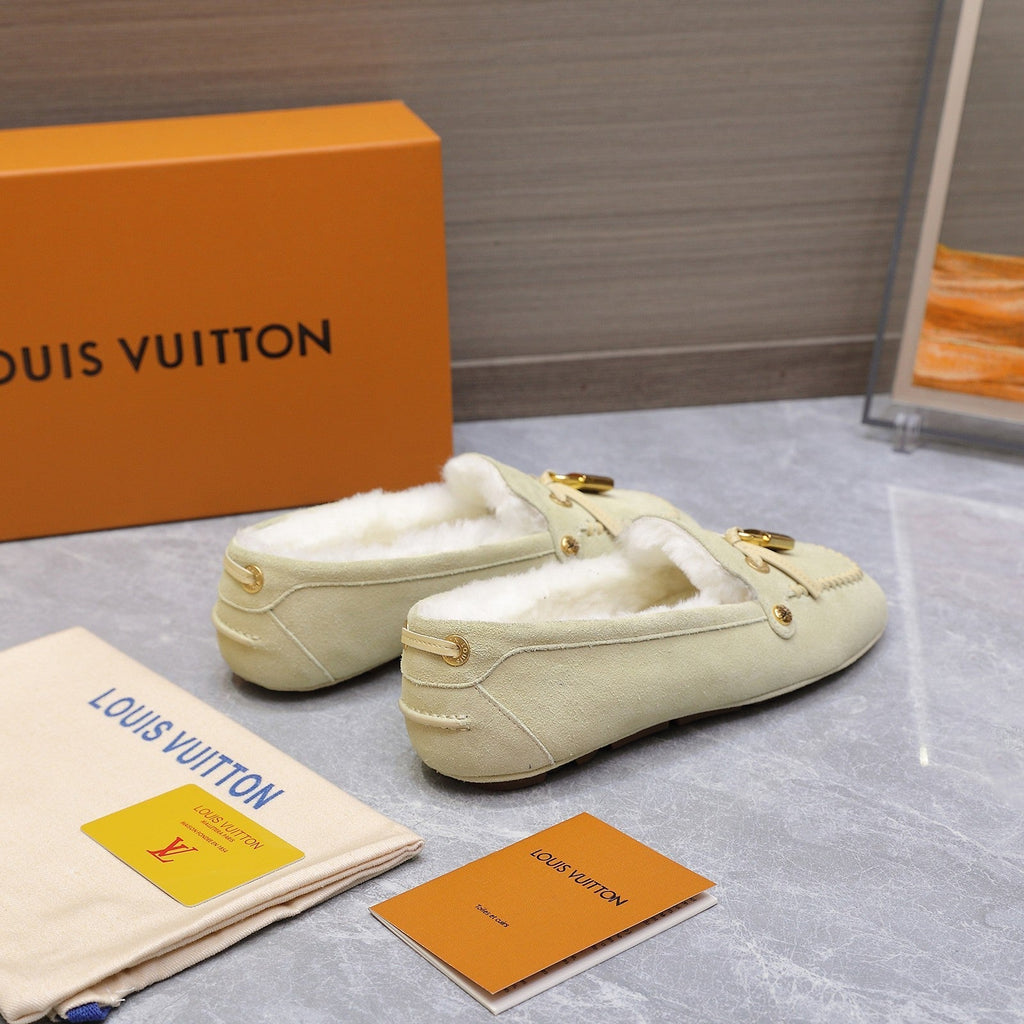LV Flore Car Shoe Light Sand Suede Wool 547248