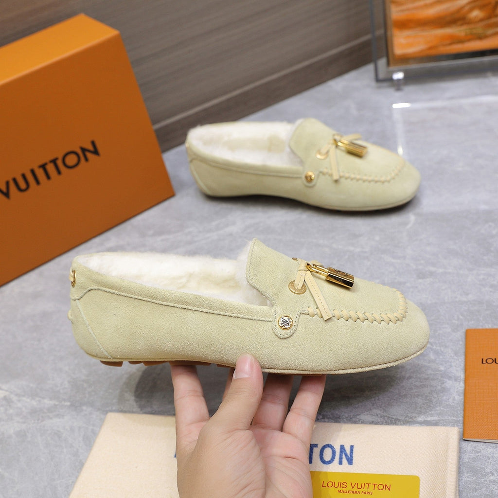 LV Flore Car Shoe Light Sand Suede Wool 547248