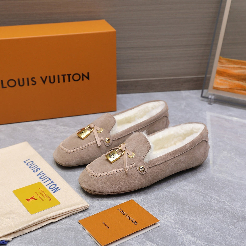 LV Flore Car Shoe Taupe Suede Wool 547249