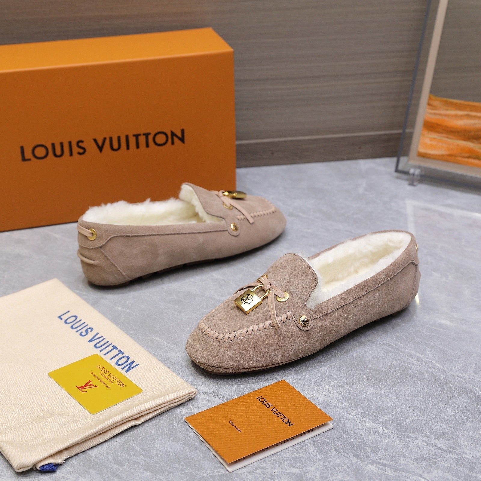 LV Flore Car Shoe Taupe Suede Wool 547249