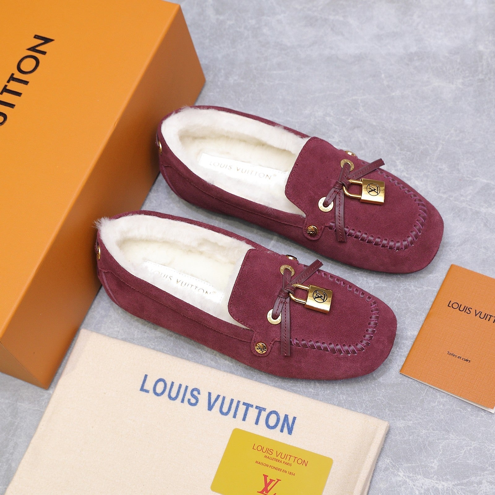 LV Flore Car Shoe Burgundy Suede Wool 547250