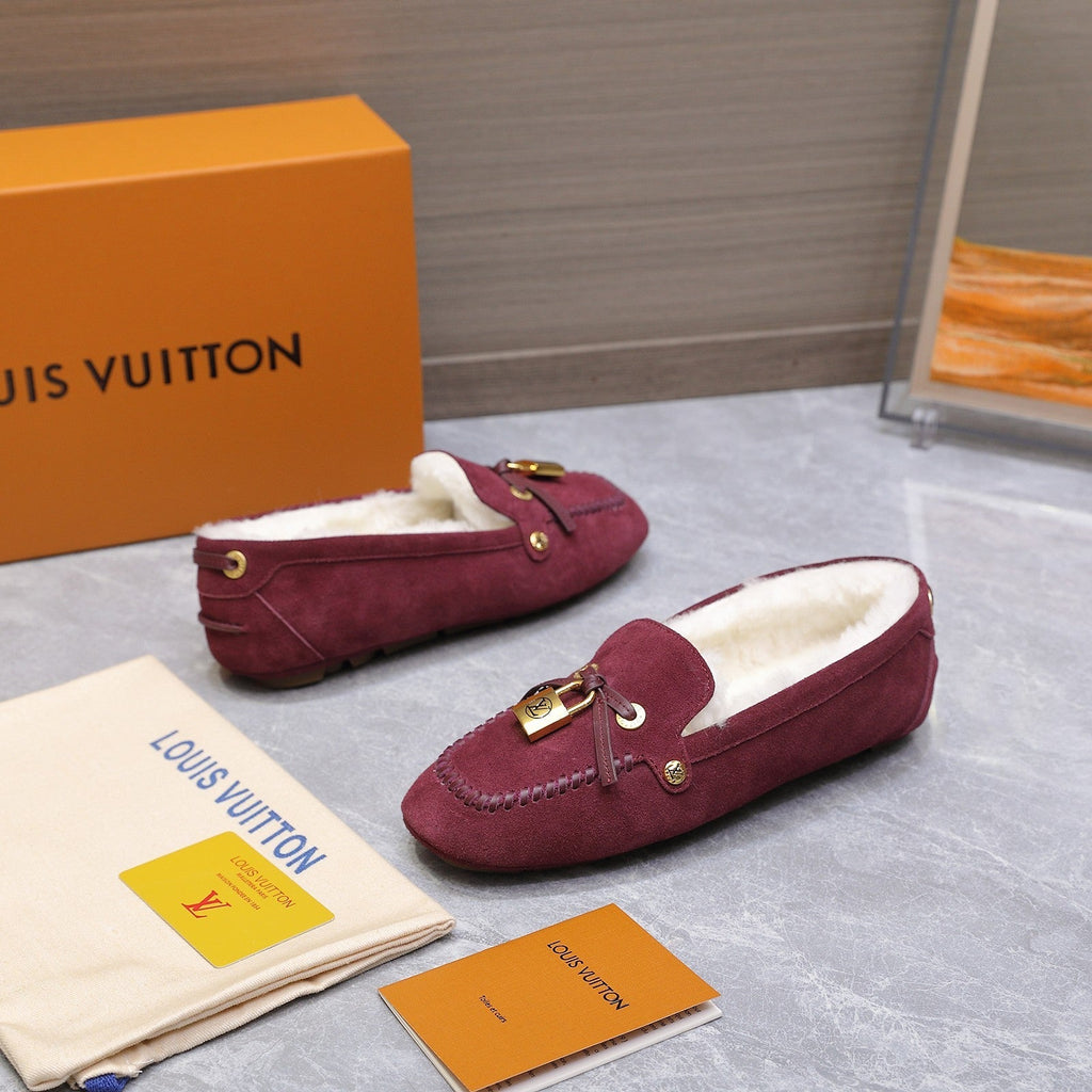 LV Flore Car Shoe Burgundy Suede Wool 547250