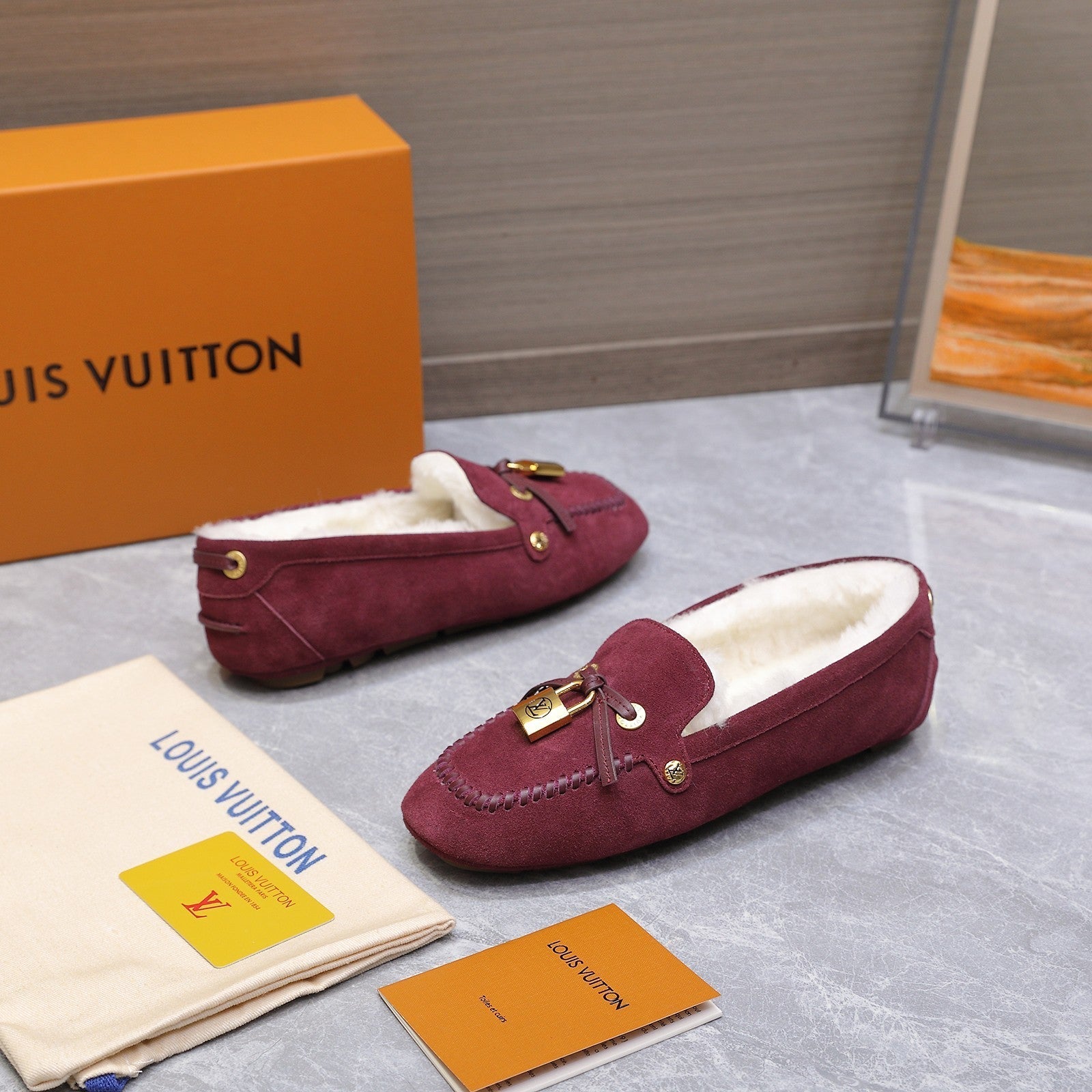 LV Flore Car Shoe Burgundy Suede Wool 547250