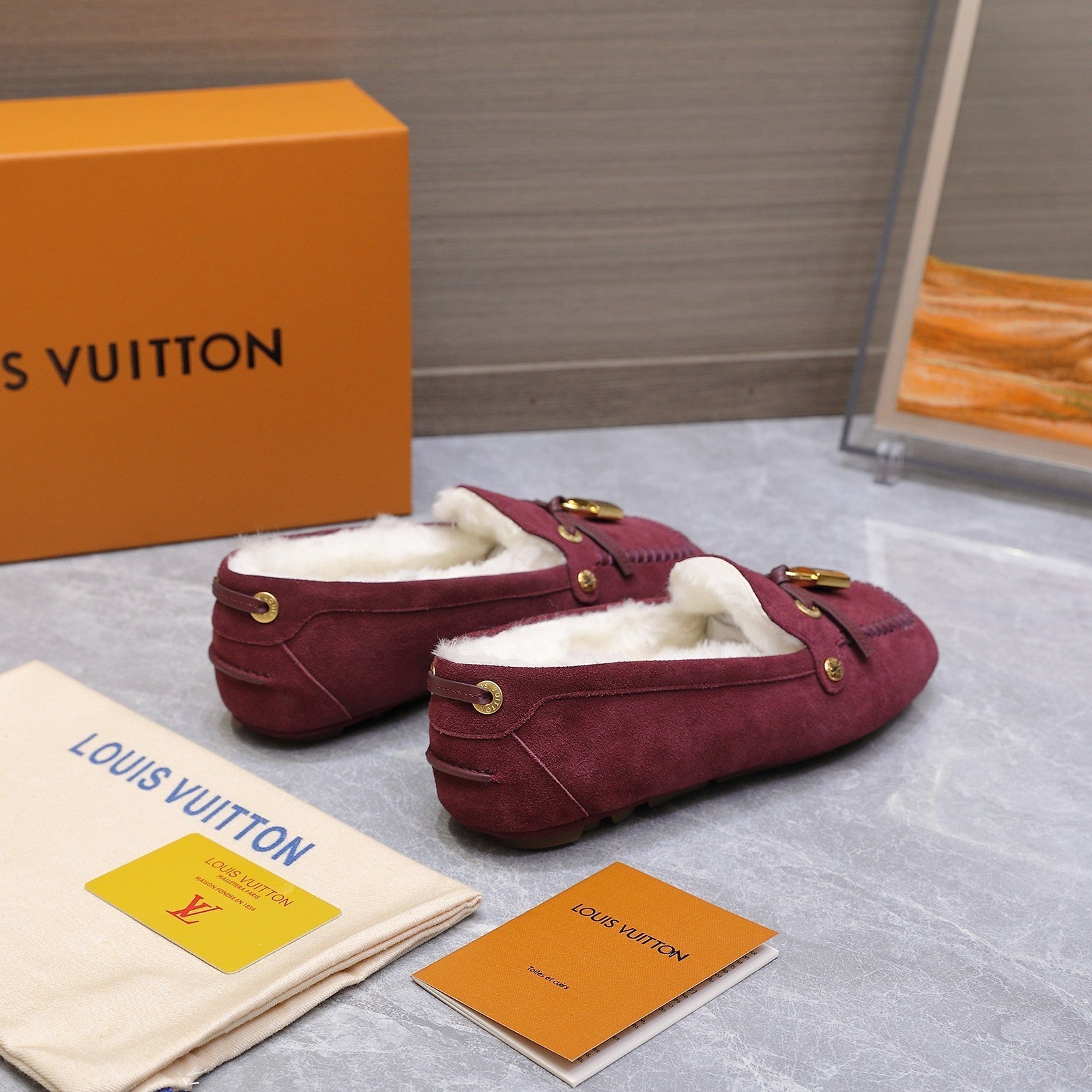 LV Flore Car Shoe Burgundy Suede Wool 547250