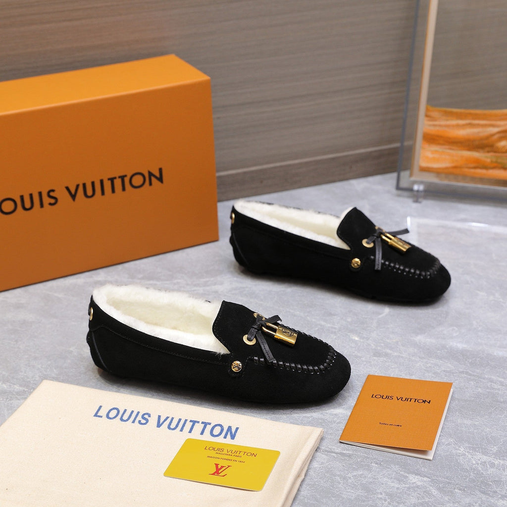 LV Flore Car Shoe Black Suede Wool 547251