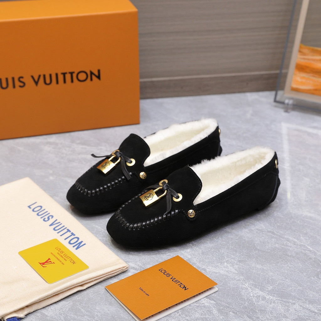 LV Flore Car Shoe Black Suede Wool 547251