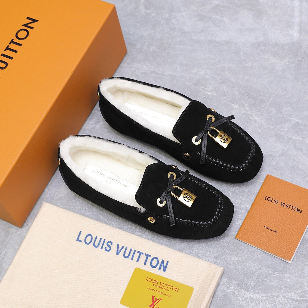 LV Flore Car Shoe Black Suede Wool 547251