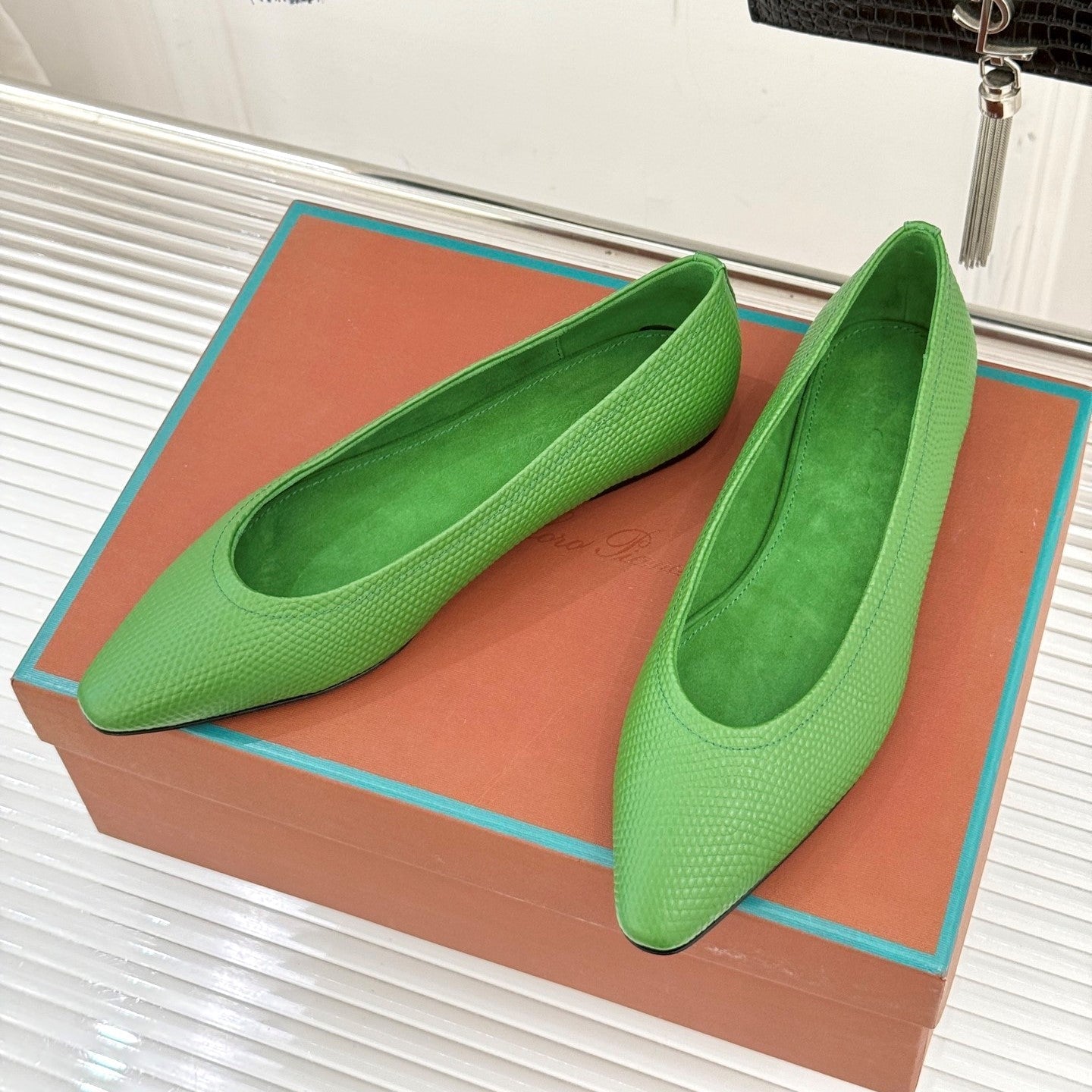 LP Primula Ballet Flat Green Leather 570696