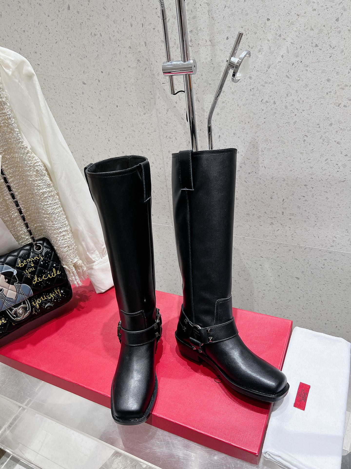 Valentino 2025 Biker High Boot Black Calfskin 554165