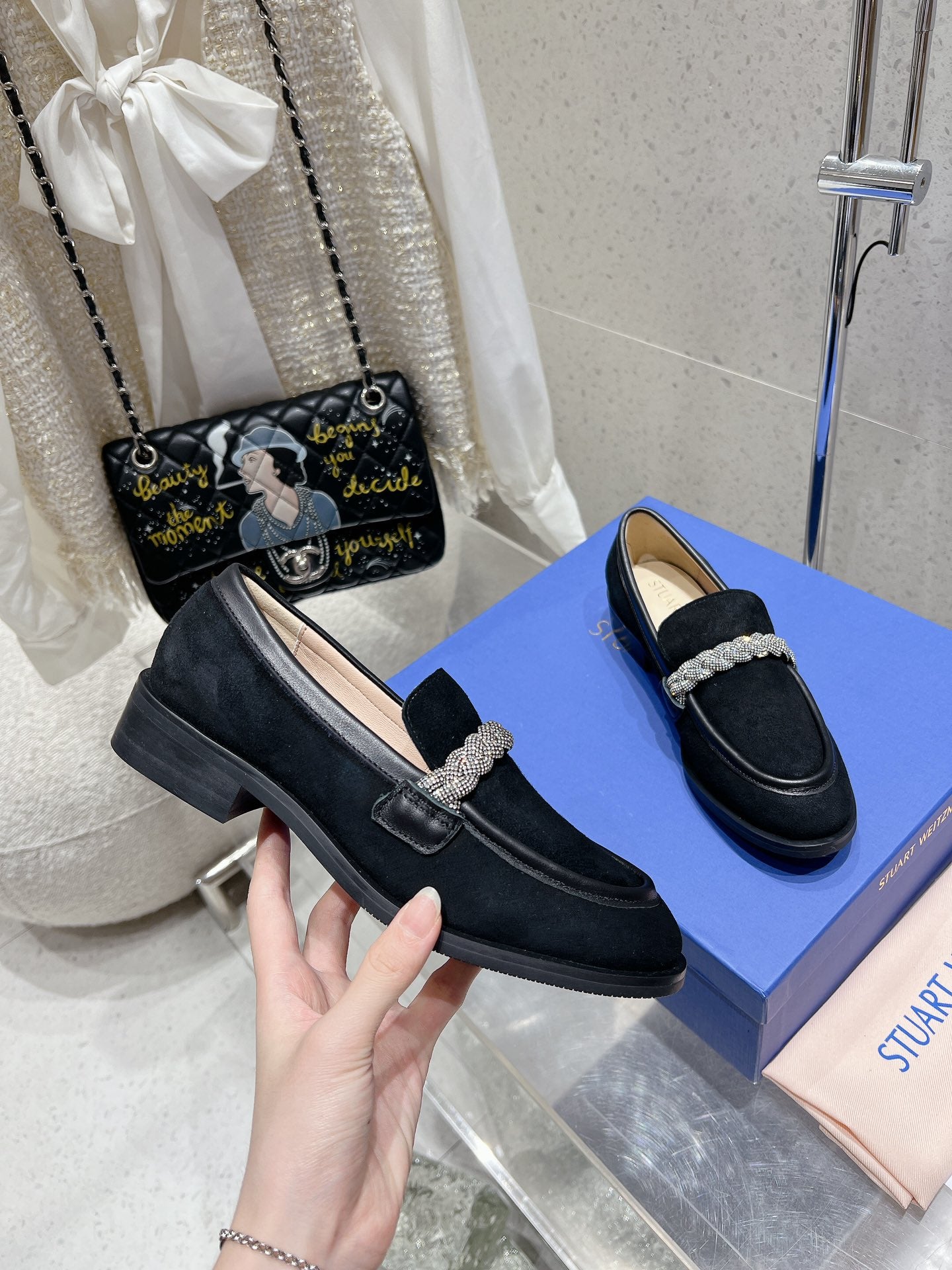 SW Palmer Highshine Loafer With Crystal Black Suede 554368