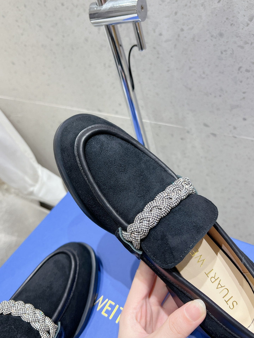 SW Palmer Highshine Loafer With Crystal Black Suede 554368