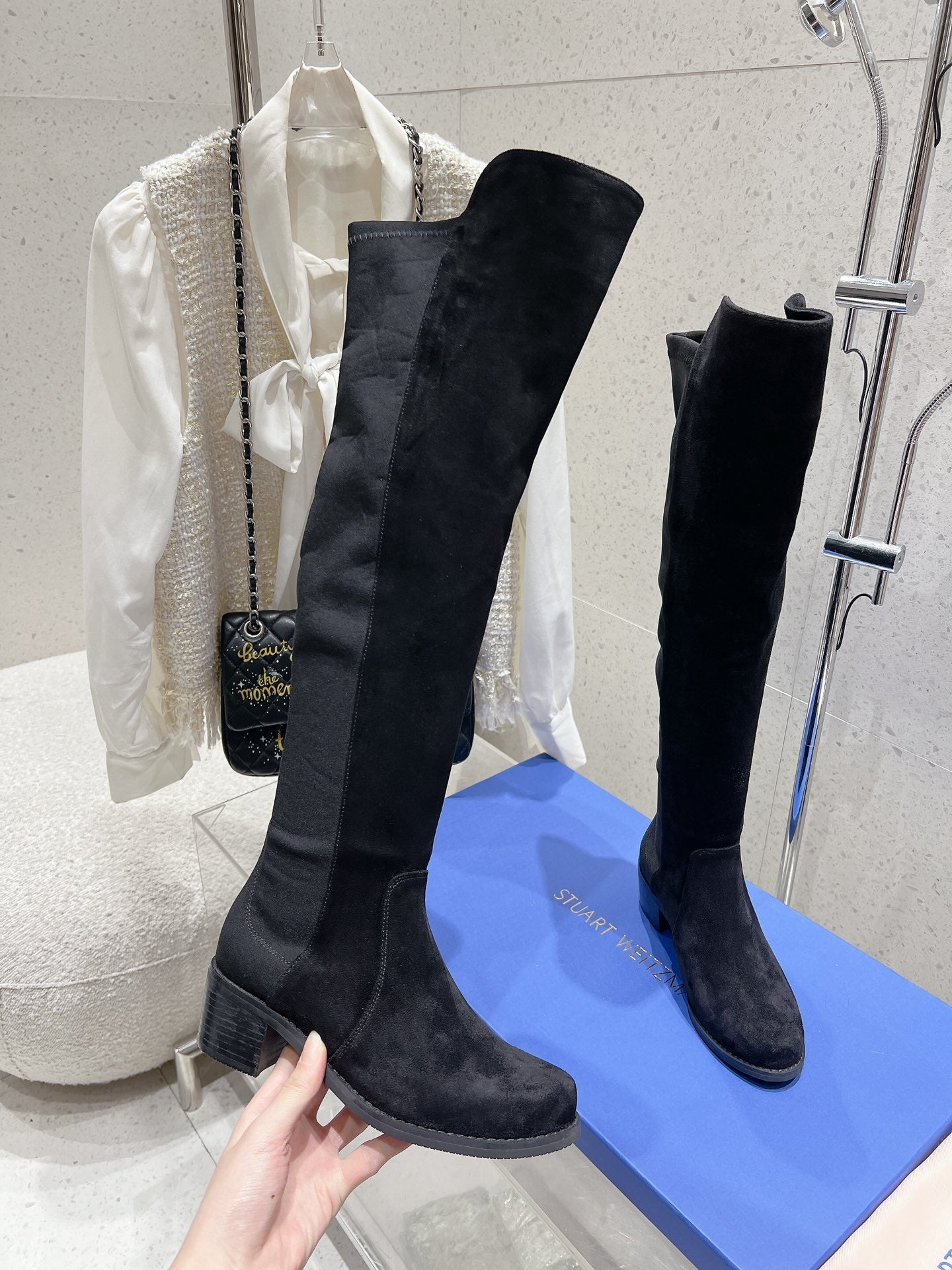 SW Soho Knee-High Boot Black Suede & Nucbuck Leather 554355