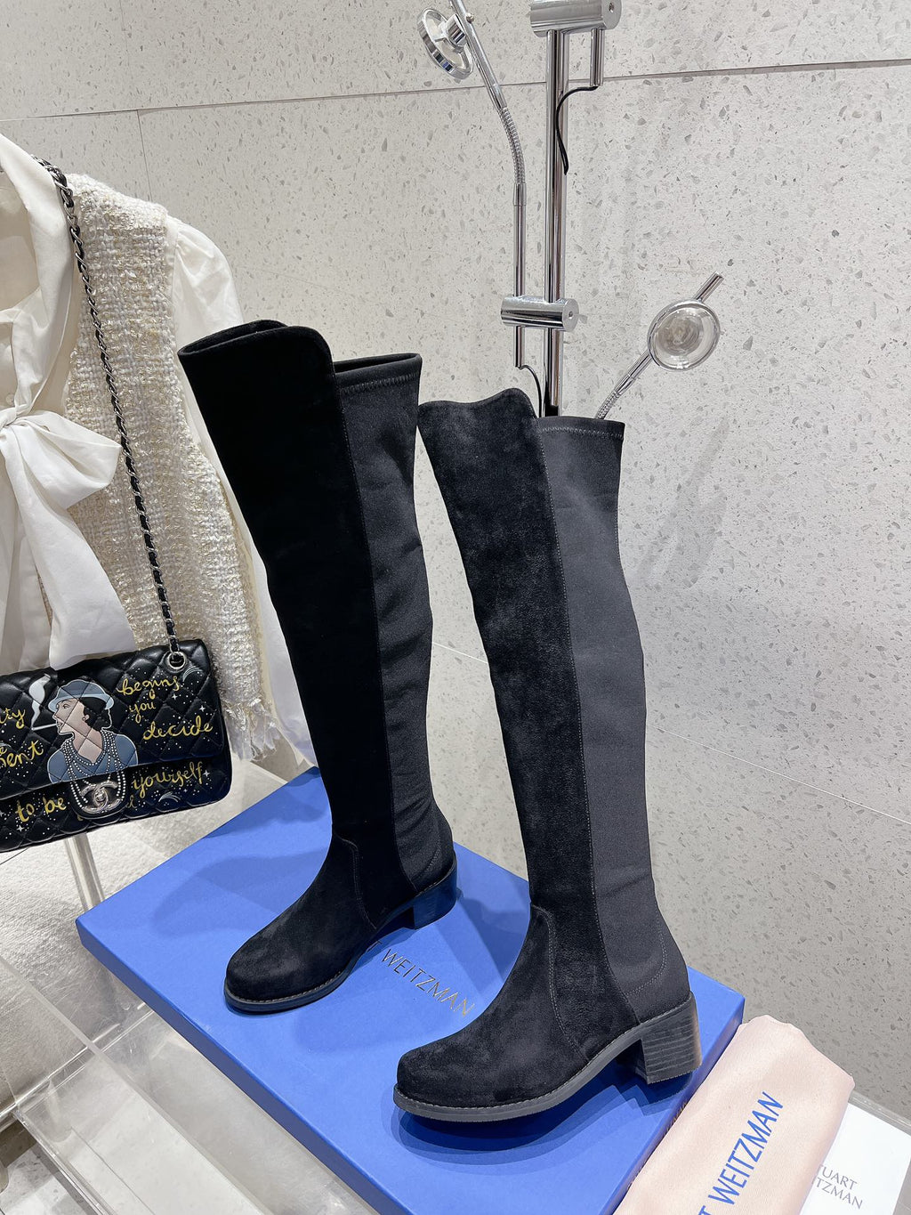 SW Soho Knee-High Boot Black Suede & Nucbuck Leather 554355
