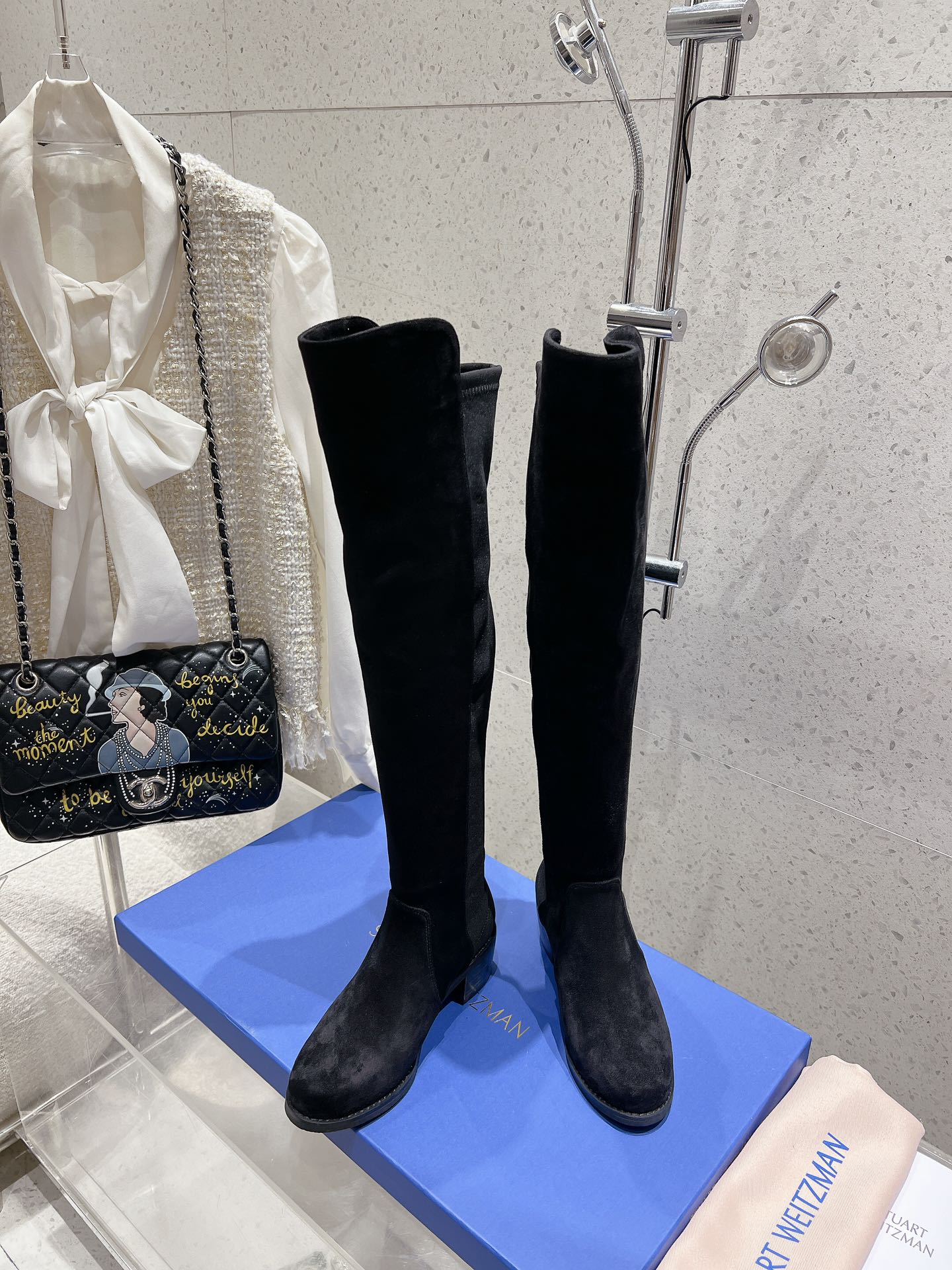 SW Soho Knee-High Boot Black Suede & Nucbuck Leather 554355