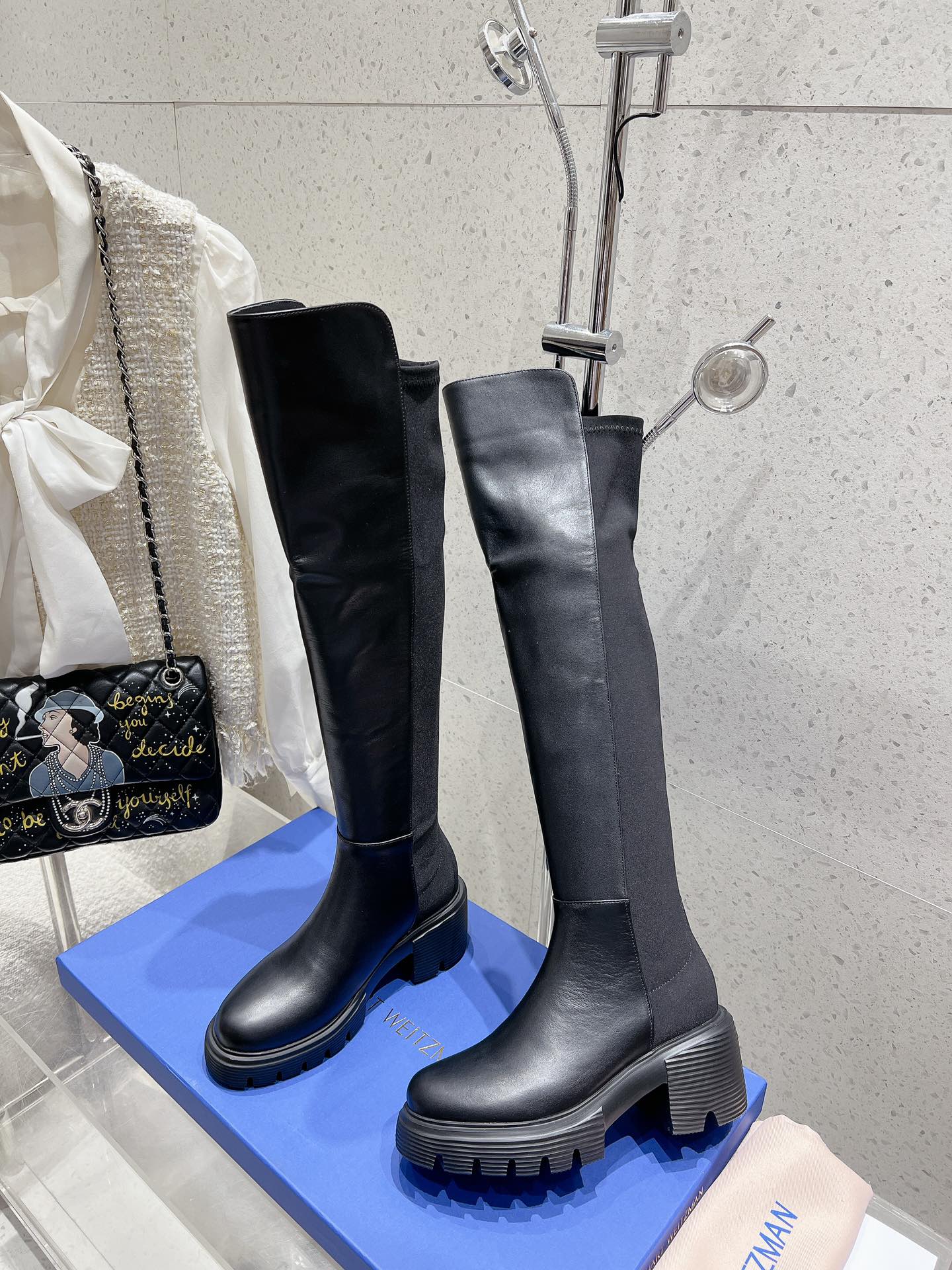 SW Soho Knee-High Boot Black Cowhide & Nucbuck Leather 554356