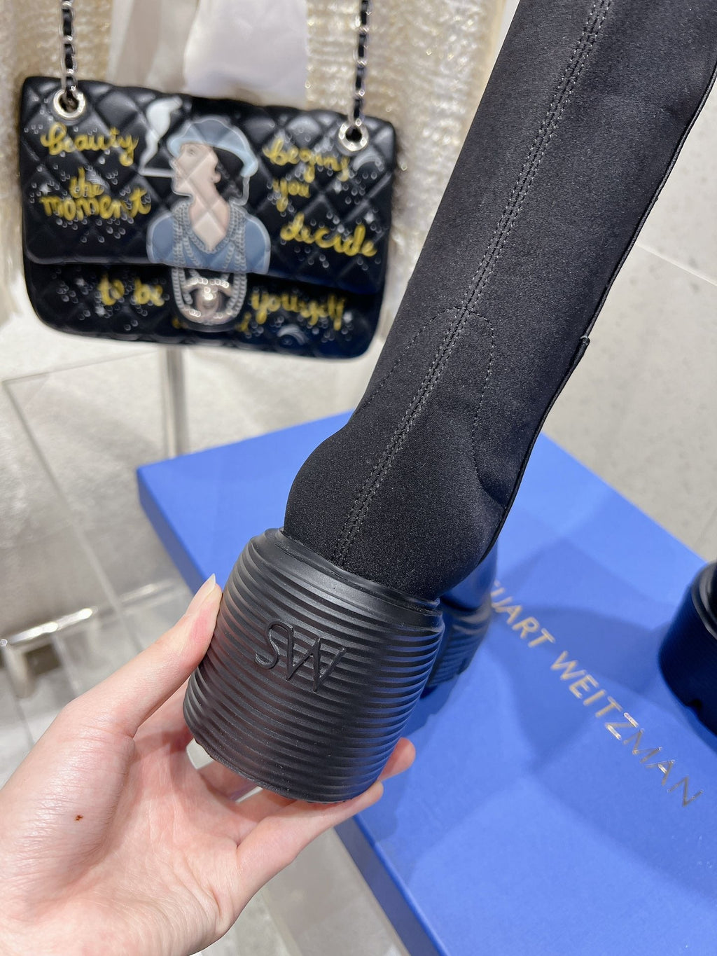 SW Soho Knee-High Boot Black Cowhide & Nucbuck Leather 554356