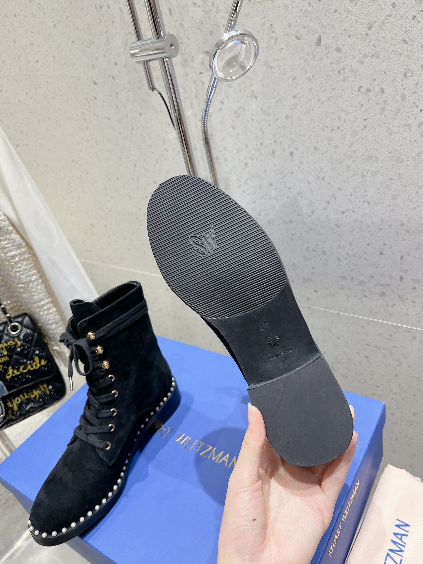 SW Mckenzee Boot with Pearl Chain Black Suede 554360