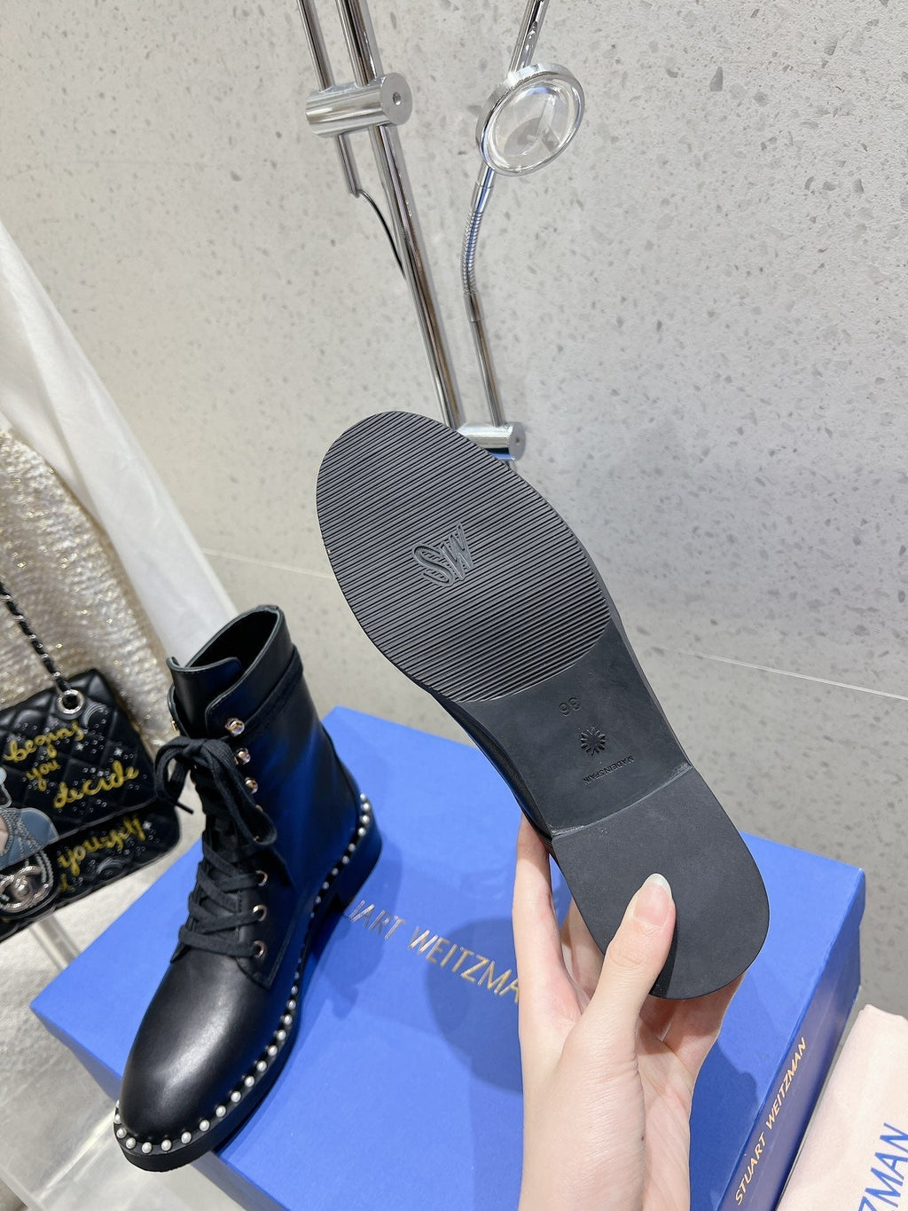 SW Mckenzee Boot with Pearl Chain Black Leather 554361