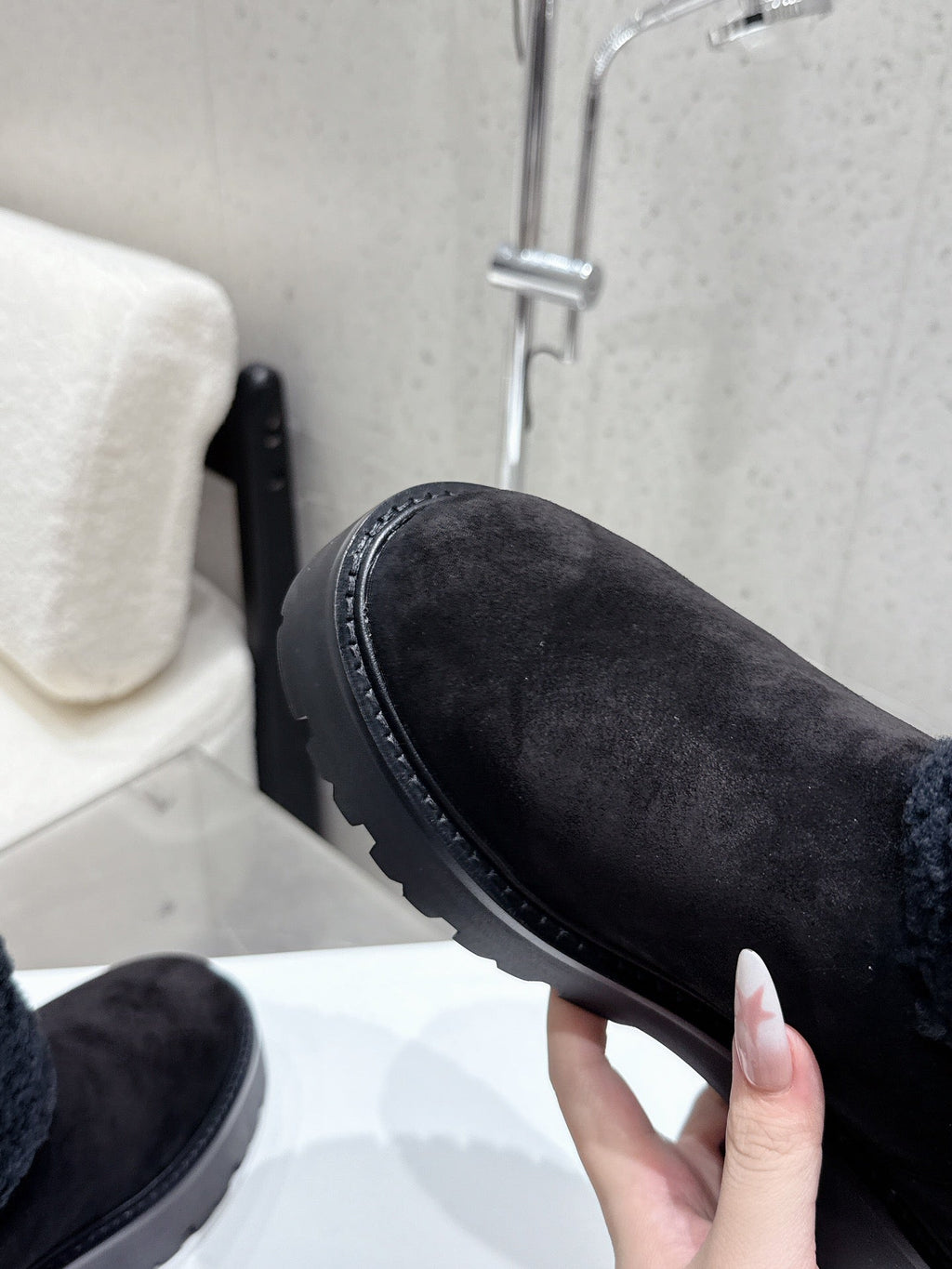 Celine 25 Fur-lined Ankle Boot Black Suede Wool 554186