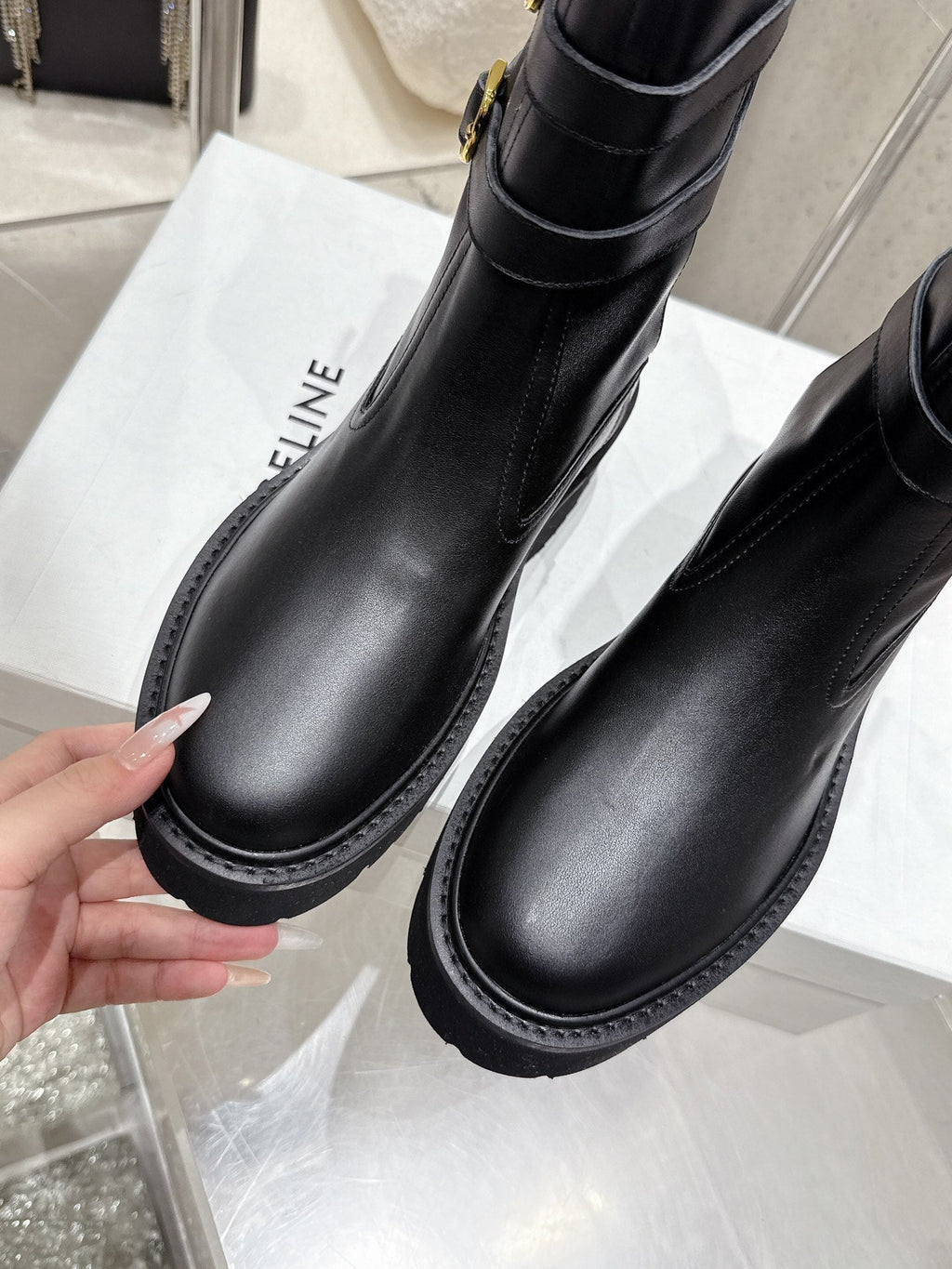 Celine 25 Bulky Biker Boot Black Cowhide 554194