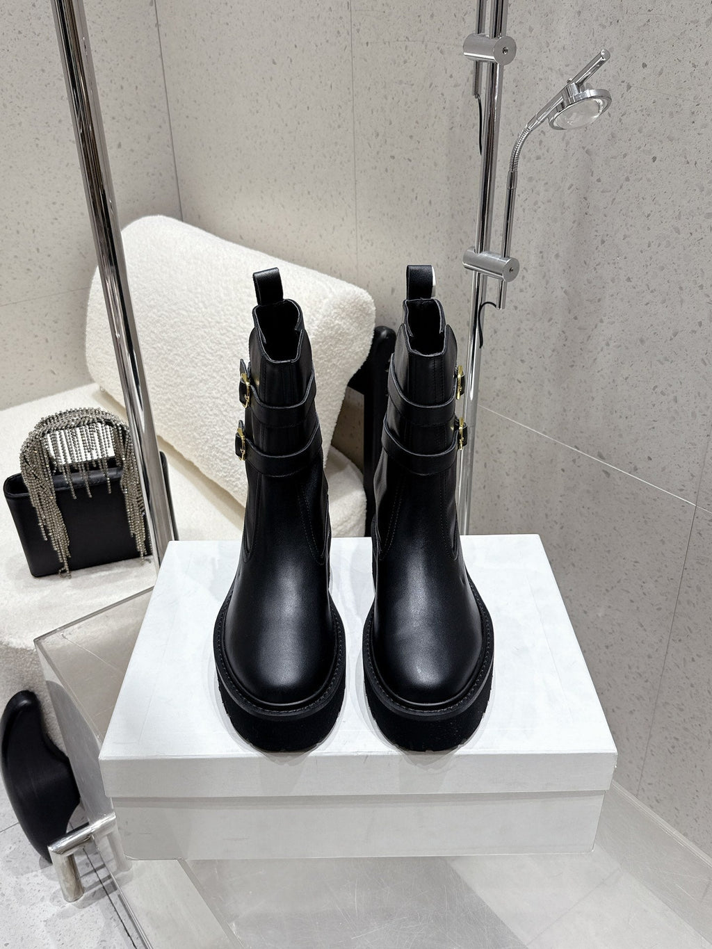 Celine 25 Bulky Biker Boot Black Cowhide 554194