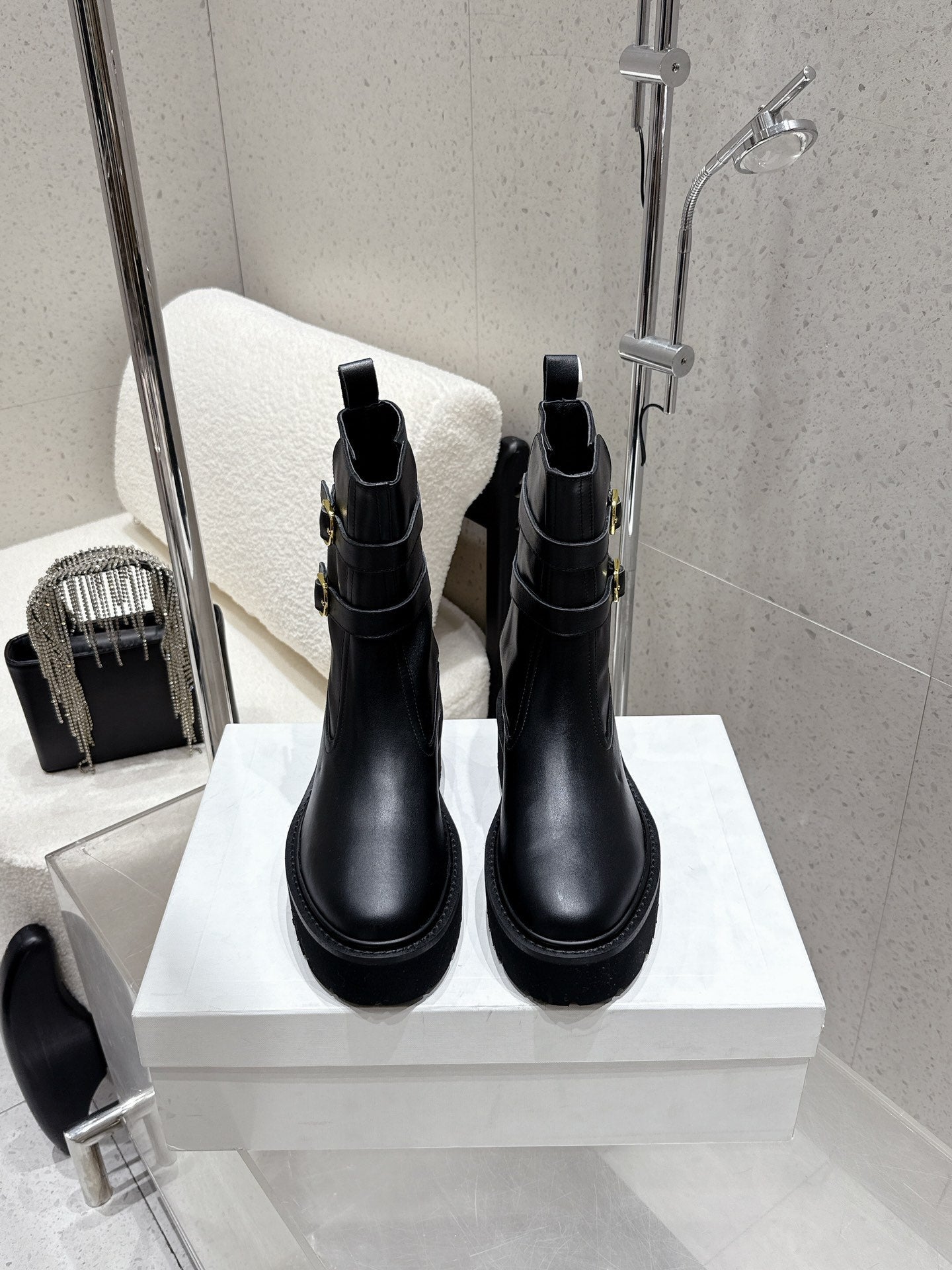 Celine 25 Bulky Biker Boot Black Cowhide 554194