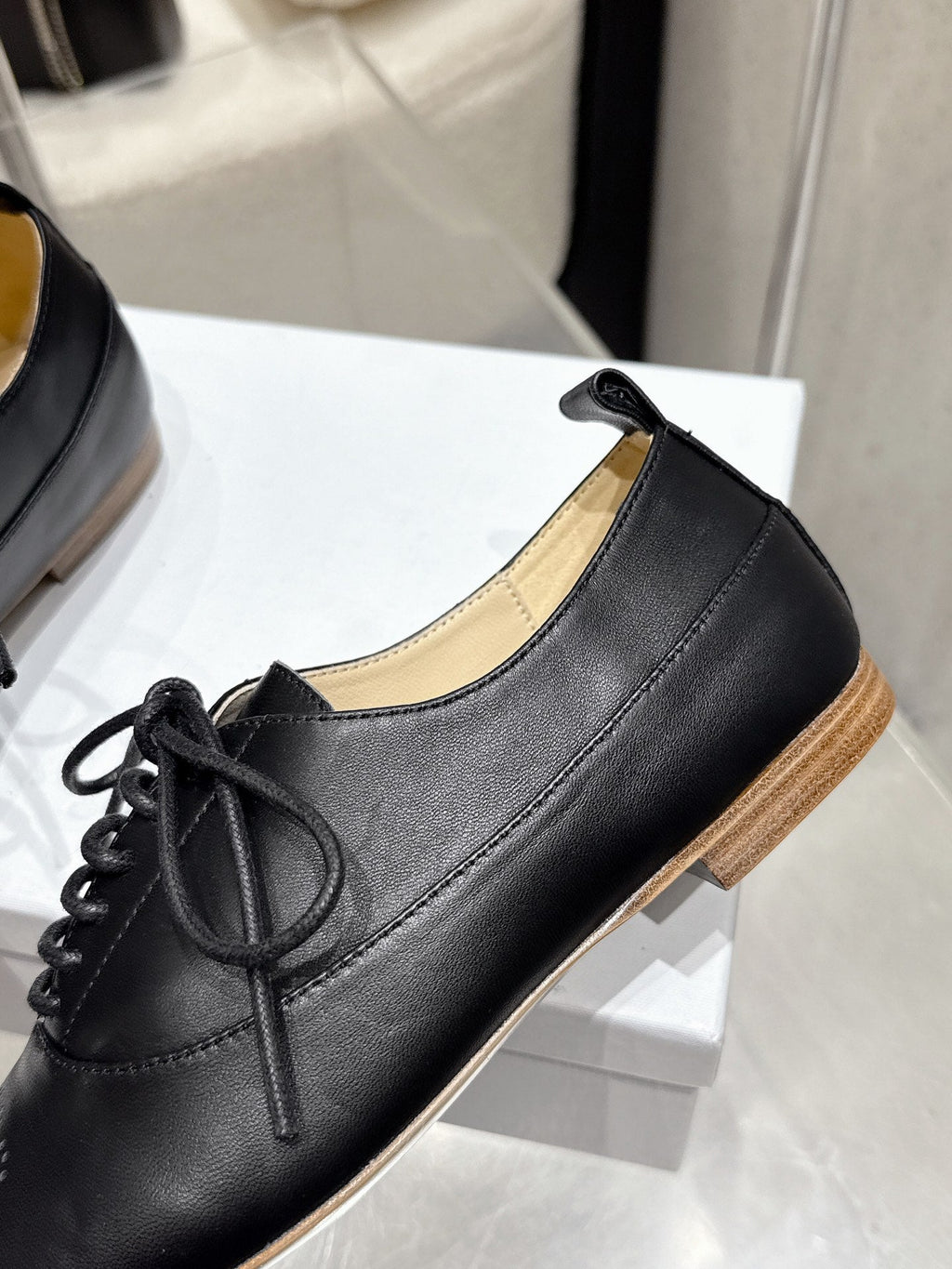 Celine 25 Lise Perforated Triomphe Richelieu Shoe Black Lambskin 554195