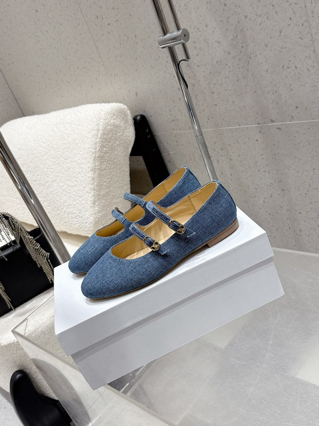 Celine 25 Ballet Flat Leopard Denim Fabric mix Cowhide 554200