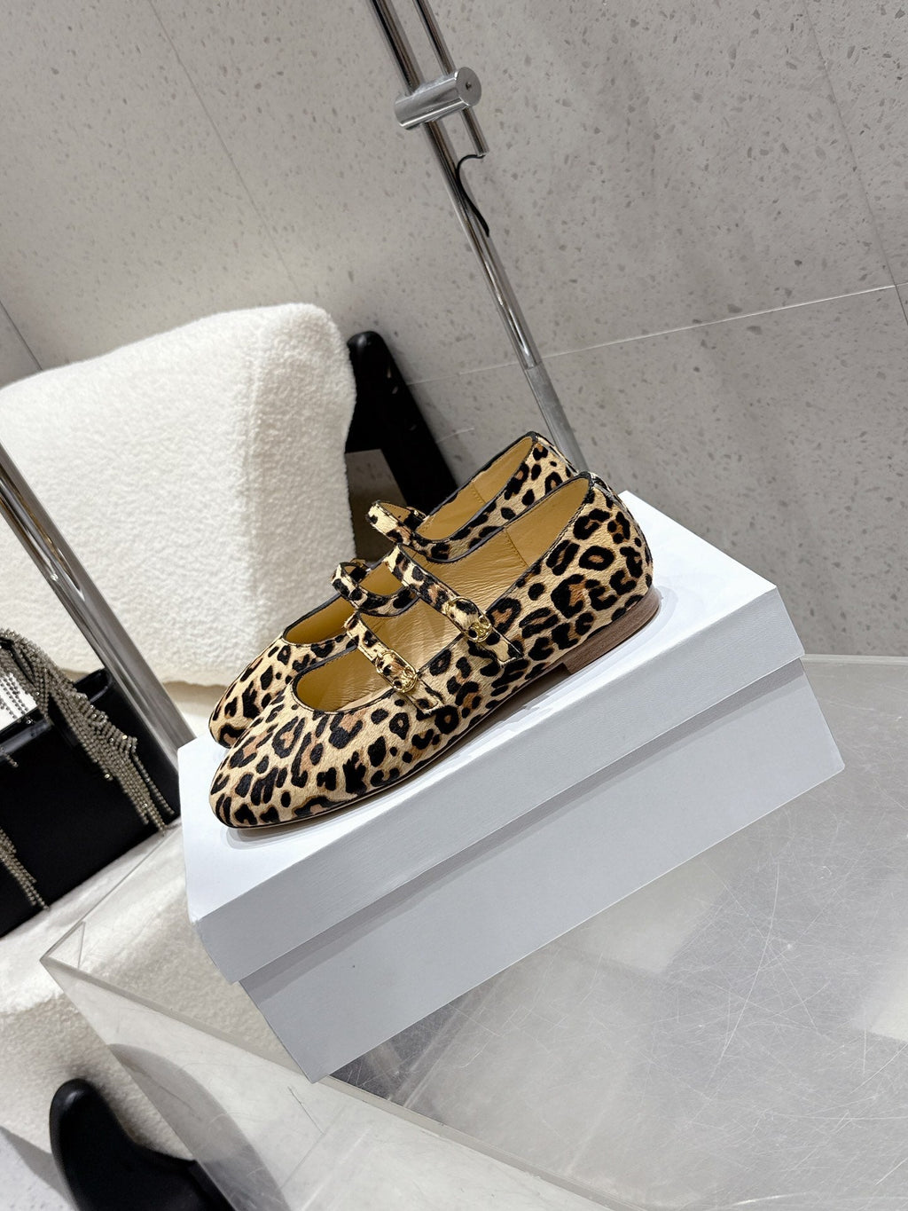 Celine 25 Ballet Flat Leopard Pony Hair mix Cowhide 554201