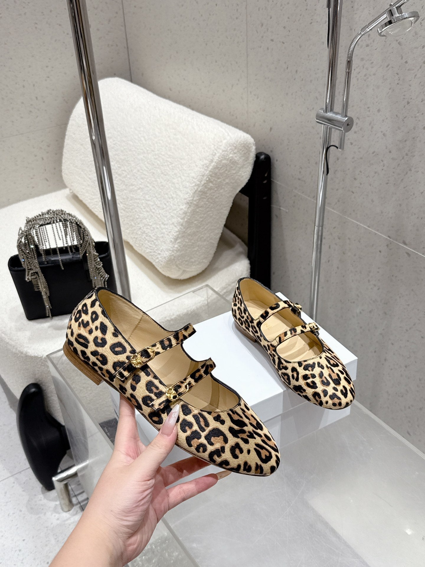 Celine 25 Ballet Flat Leopard Pony Hair mix Cowhide 554201