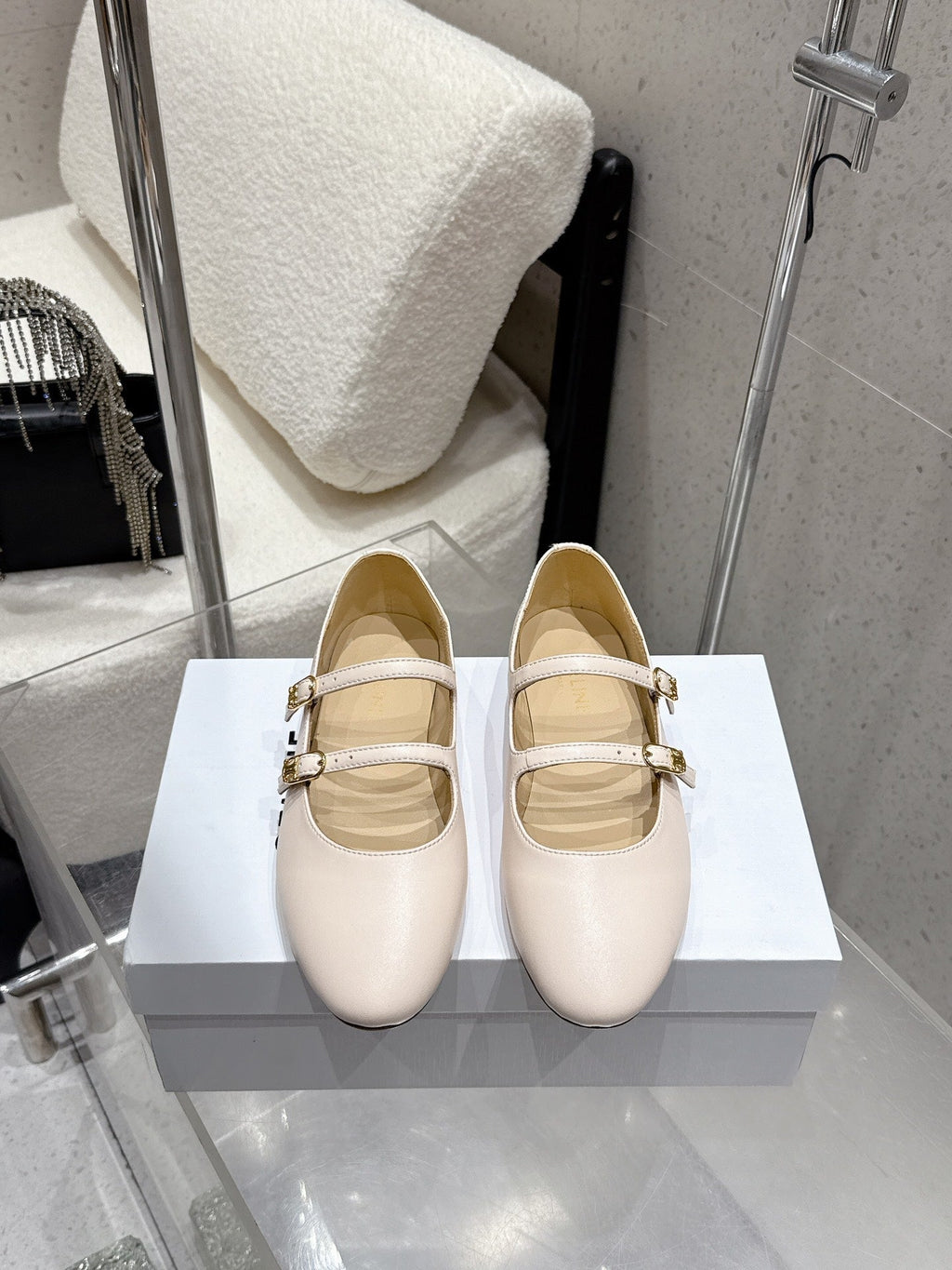 Celine 25 Ballet Flat Beige Cowhide 554202