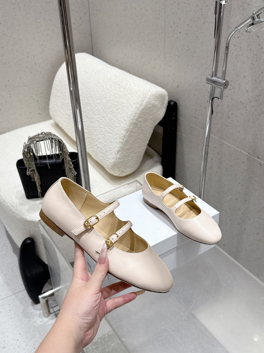 Celine 25 Ballet Flat Beige Cowhide 554202