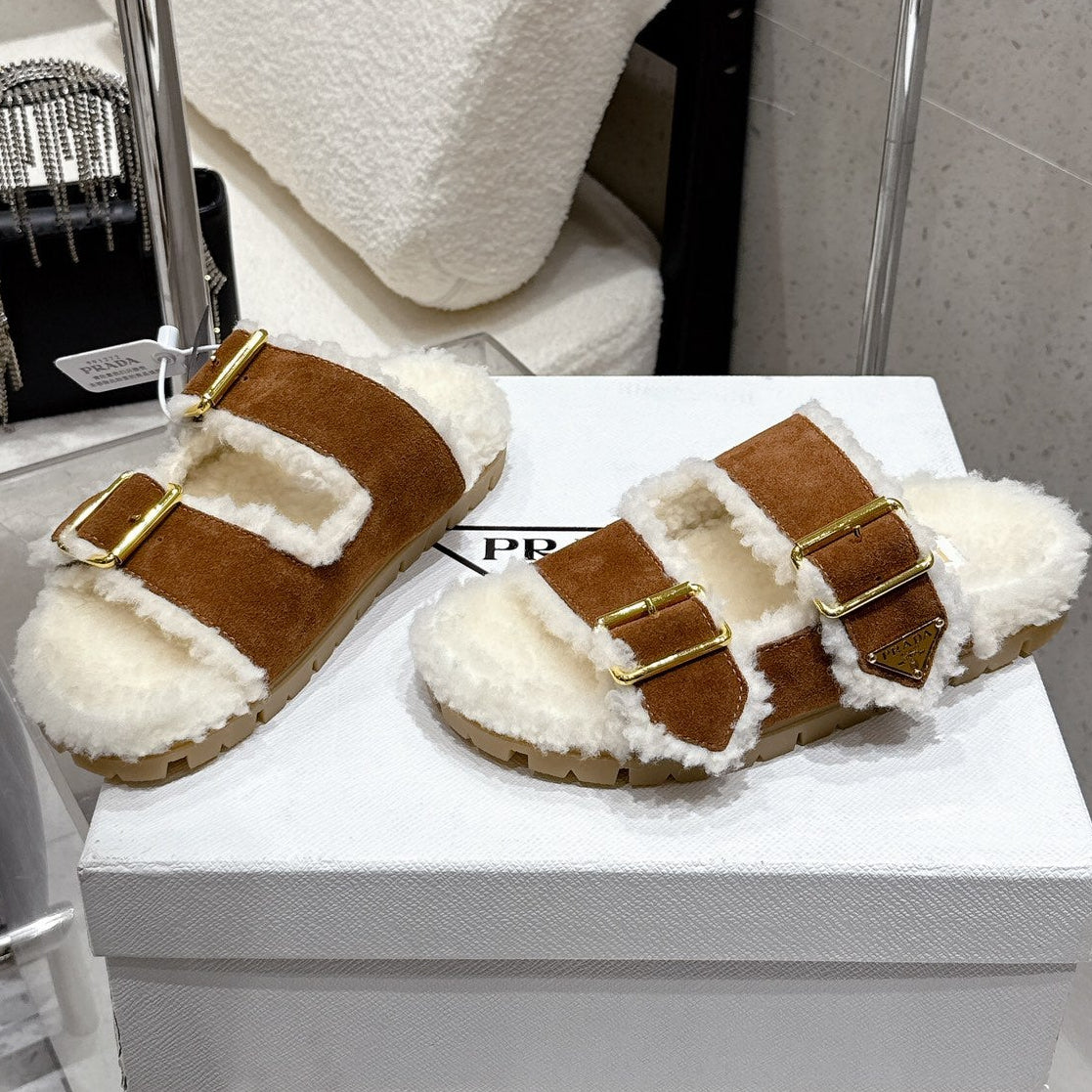 Pra 2025 Sandal Brown White Suede Wool 554329