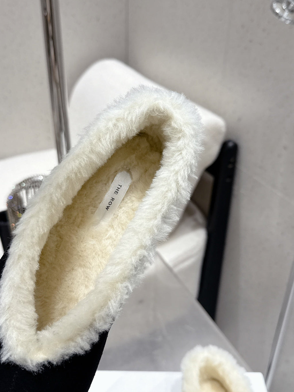 The Row 25ss Ballet Flat Black Nubuck Leather Fur 554385