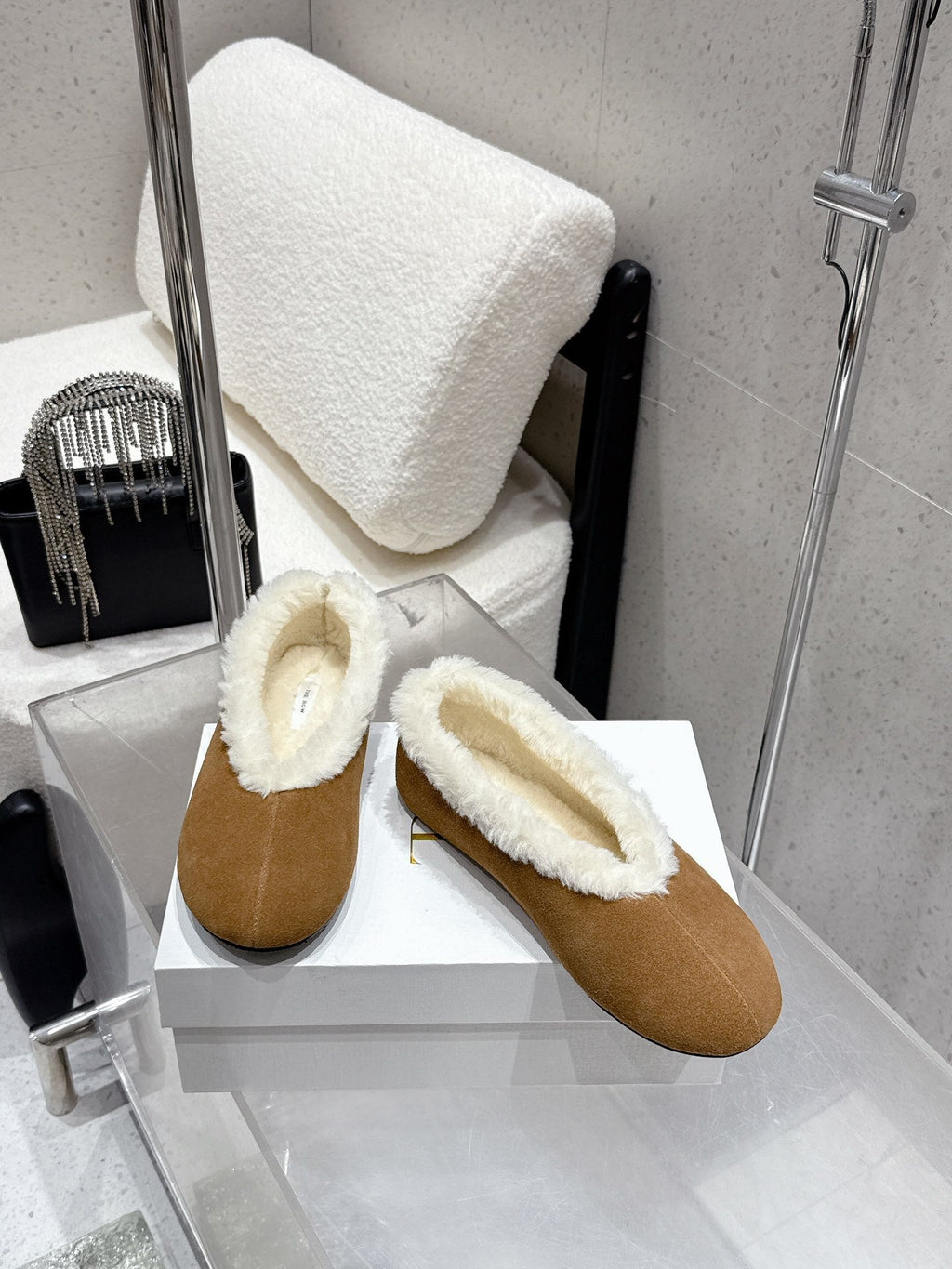 The Row 25ss Ballet Flat Brown Nubuck Leather Fur 554387