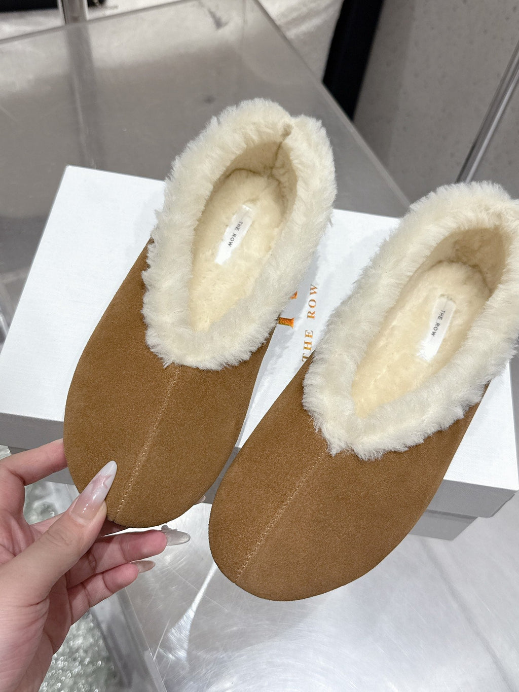 The Row 25ss Ballet Flat Brown Nubuck Leather Fur 554387