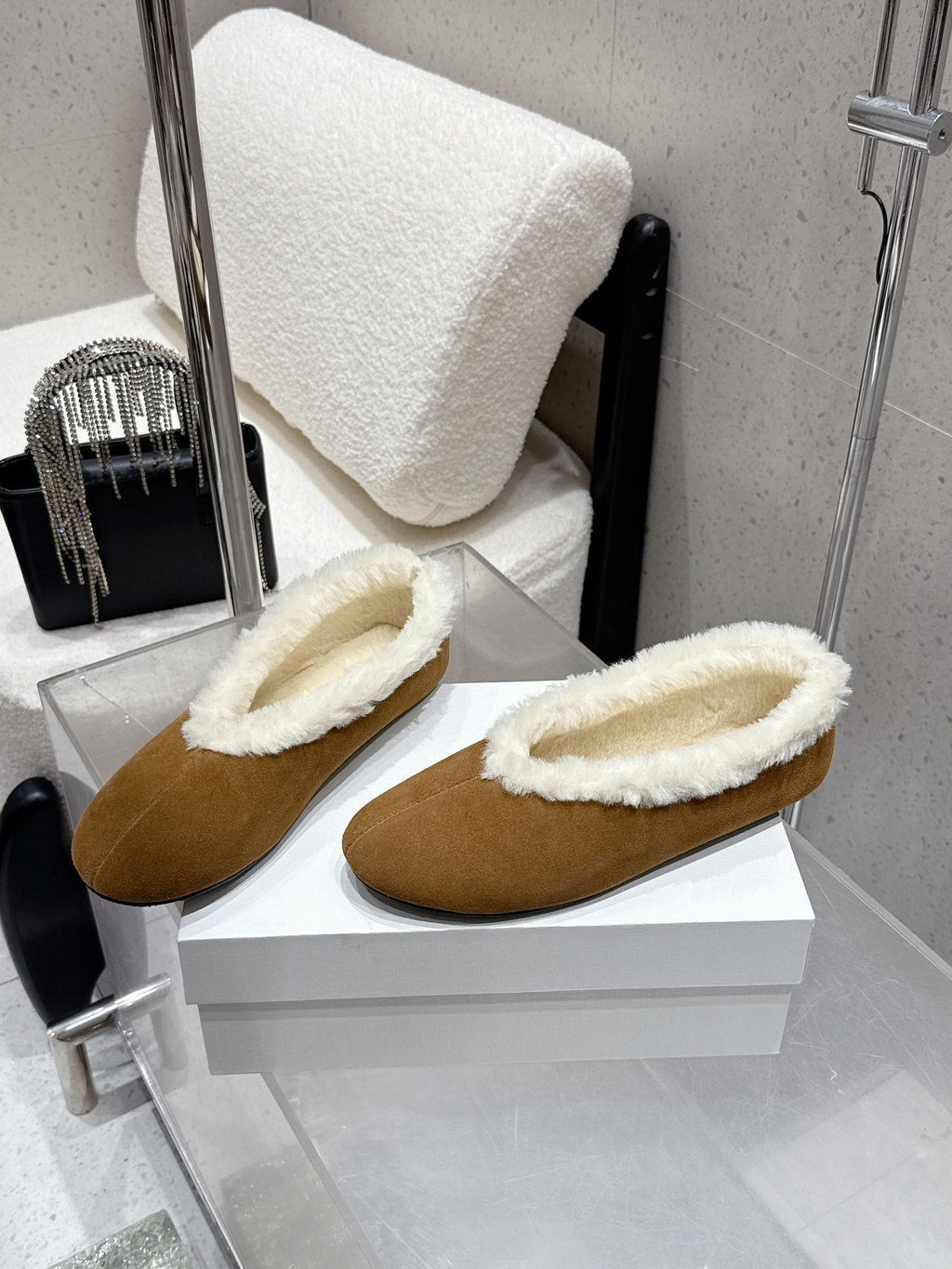 The Row 25ss Ballet Flat Brown Nubuck Leather Fur 554387