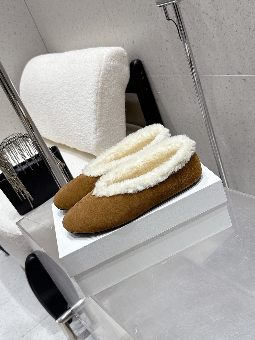 The Row 25ss Ballet Flat Brown Nubuck Leather Fur 554387