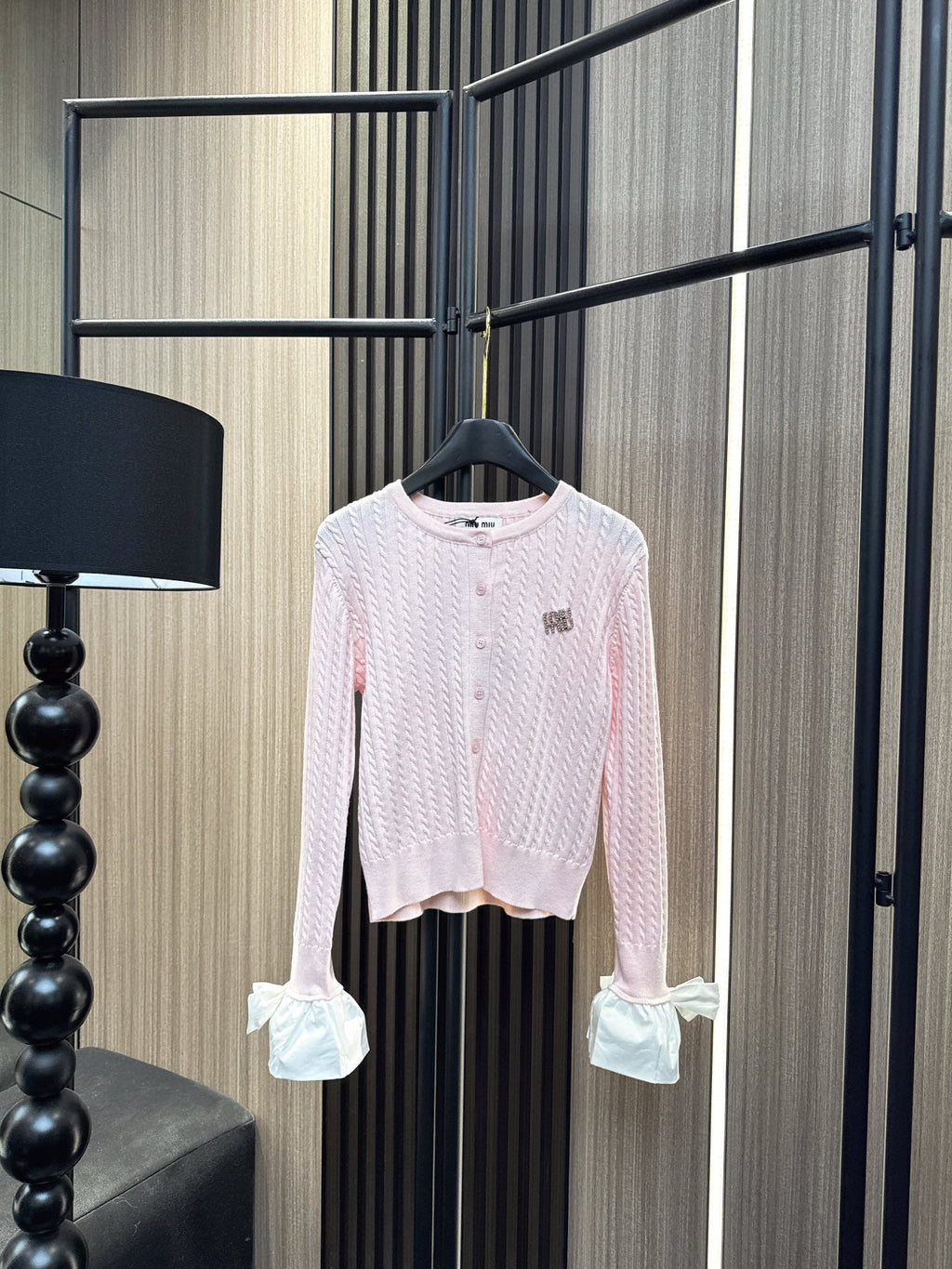 Miumiu 2025 Cardigan With Bow Cuff Cotton Wool