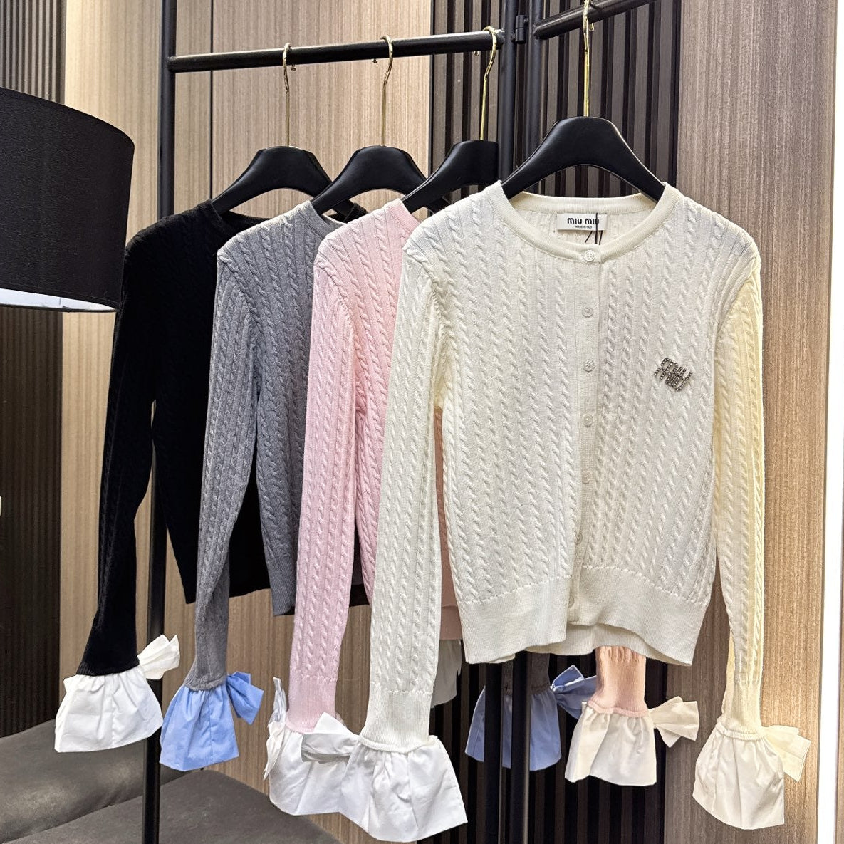 Miumiu 2025 Cardigan With Bow Cuff Cotton Wool