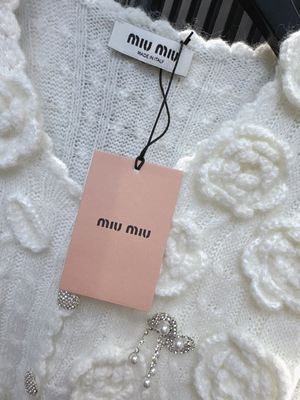 Miumiu 2025 Flower Cropped Knit Cardigan Wool Cotton