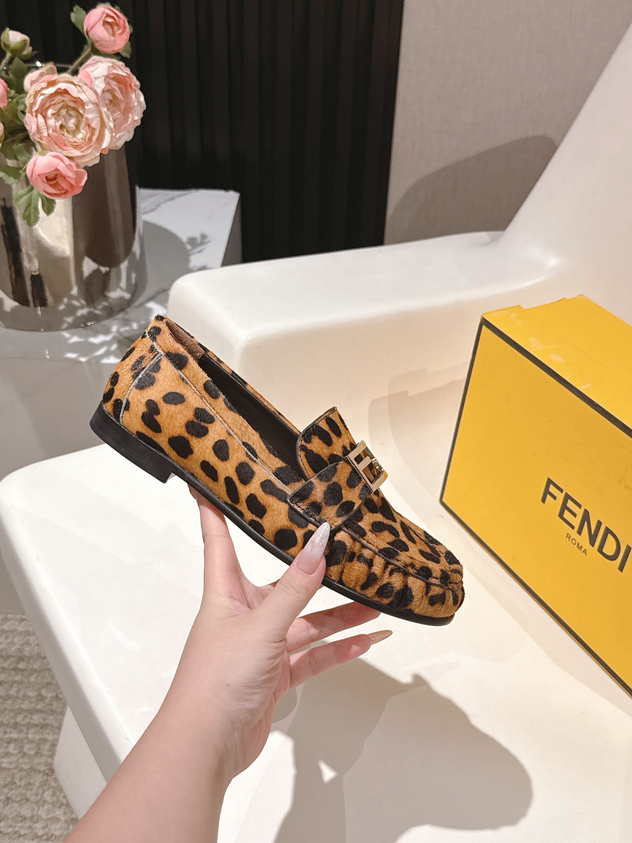 Fendi 2025 Leopard Print Loafer Brown mix Black Calfskin 560513