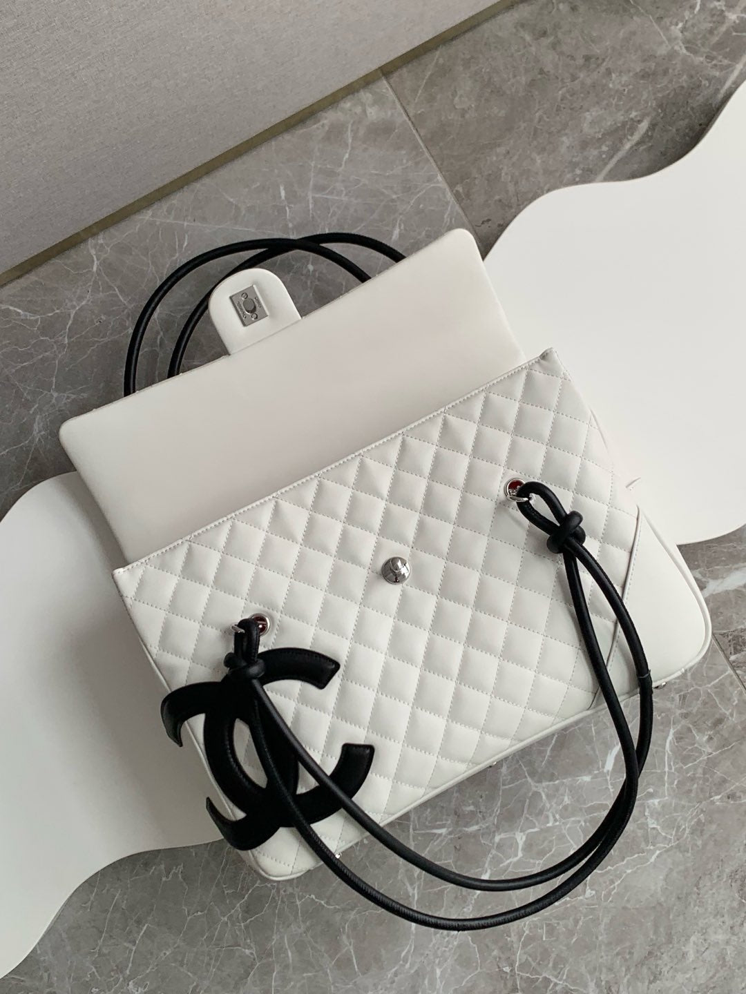 CC 2025 Cambon Bag White Black Lambskin 308109