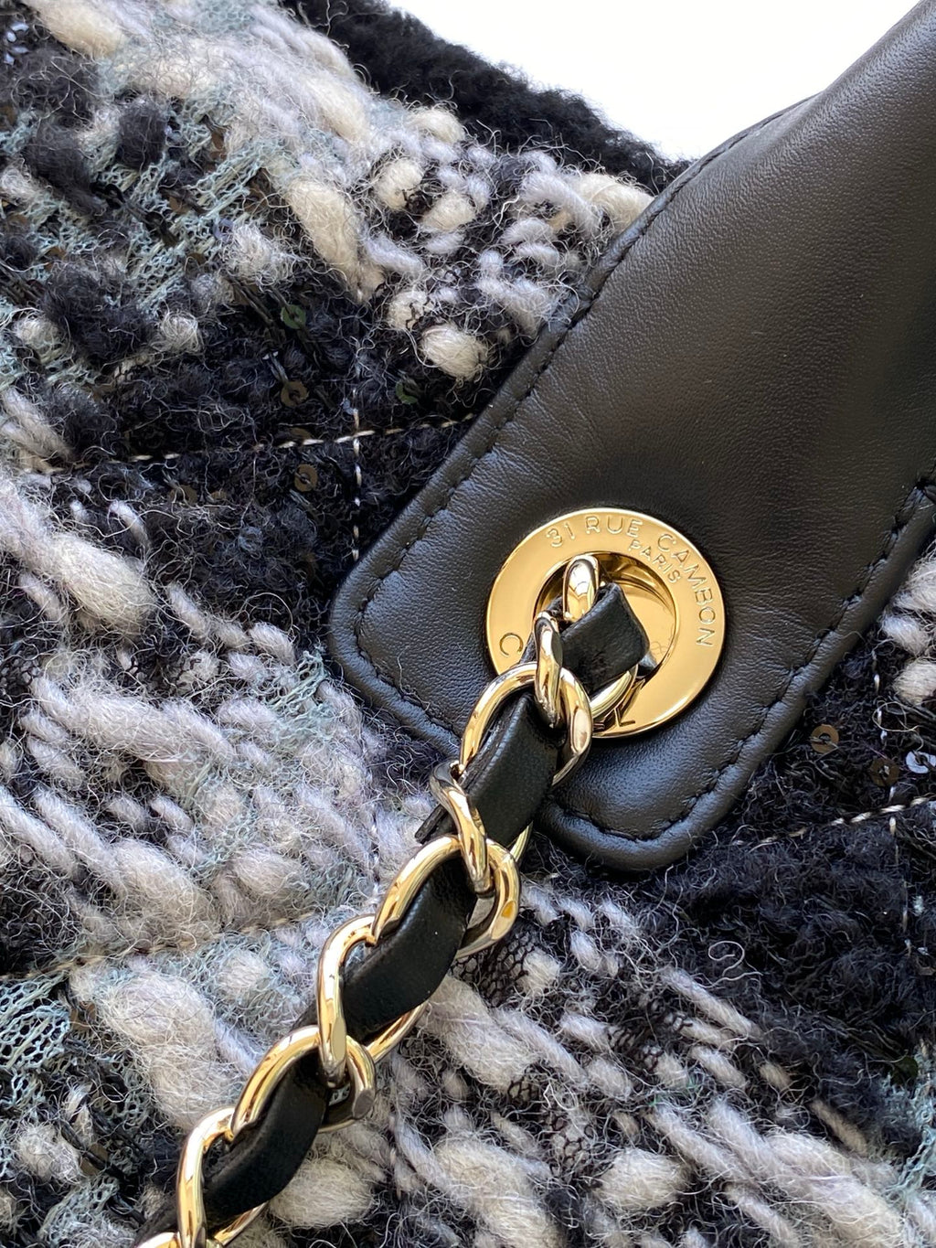 CC 2025 Bag Black Tweed Fabric Leather
