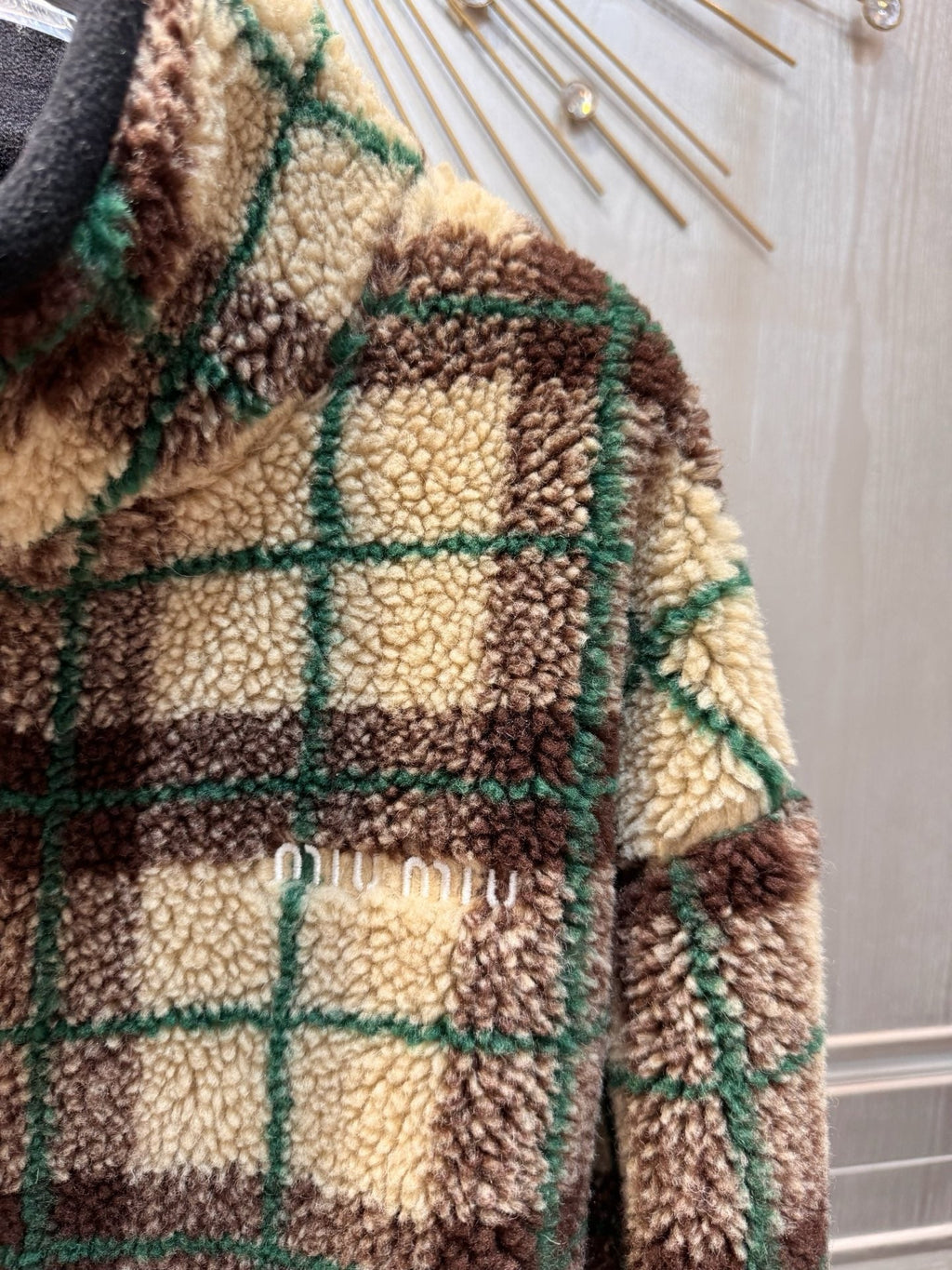 Miumiu 2025 Teddy Fleece Short Jacket Beige Mix Color Wool Polyester