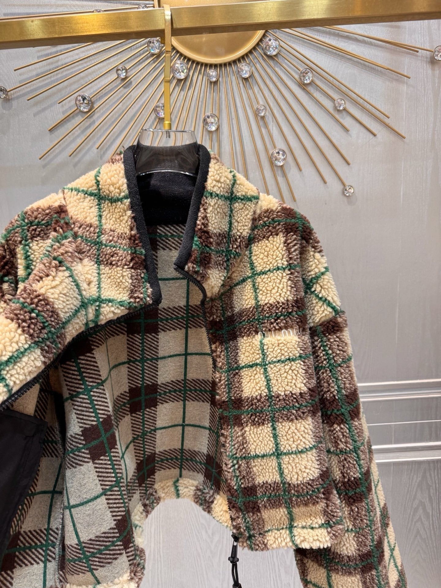 Miumiu 2025 Teddy Fleece Short Jacket Beige Mix Color Wool Polyester