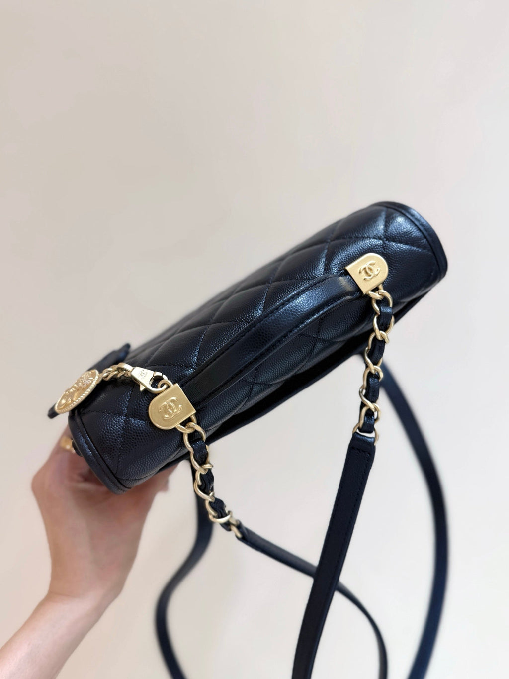 Chanel 2025 Four-Leaf Clover Backpack Black Gold Caviar Leather 342116